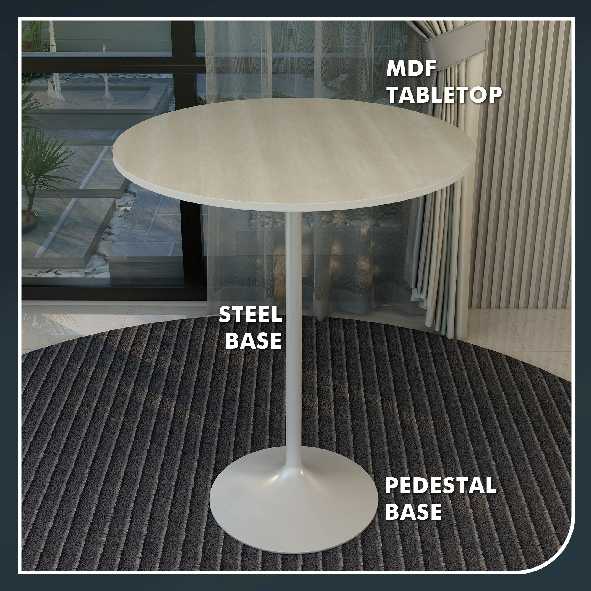Verve Collection Modern Bar Height Table White Base with 36" Round Light Natural Wood MDF Top