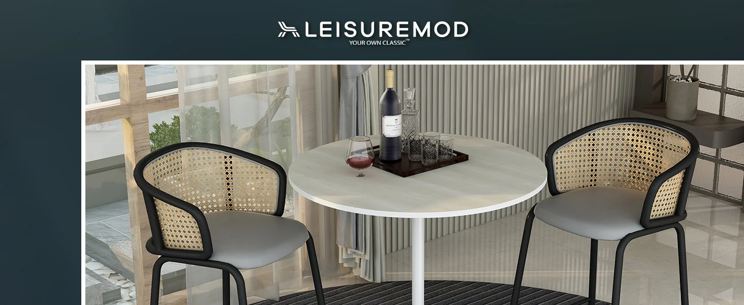 Verve Collection Modern Bar Height Table White Base with 36" Round Light Natural Wood MDF Top