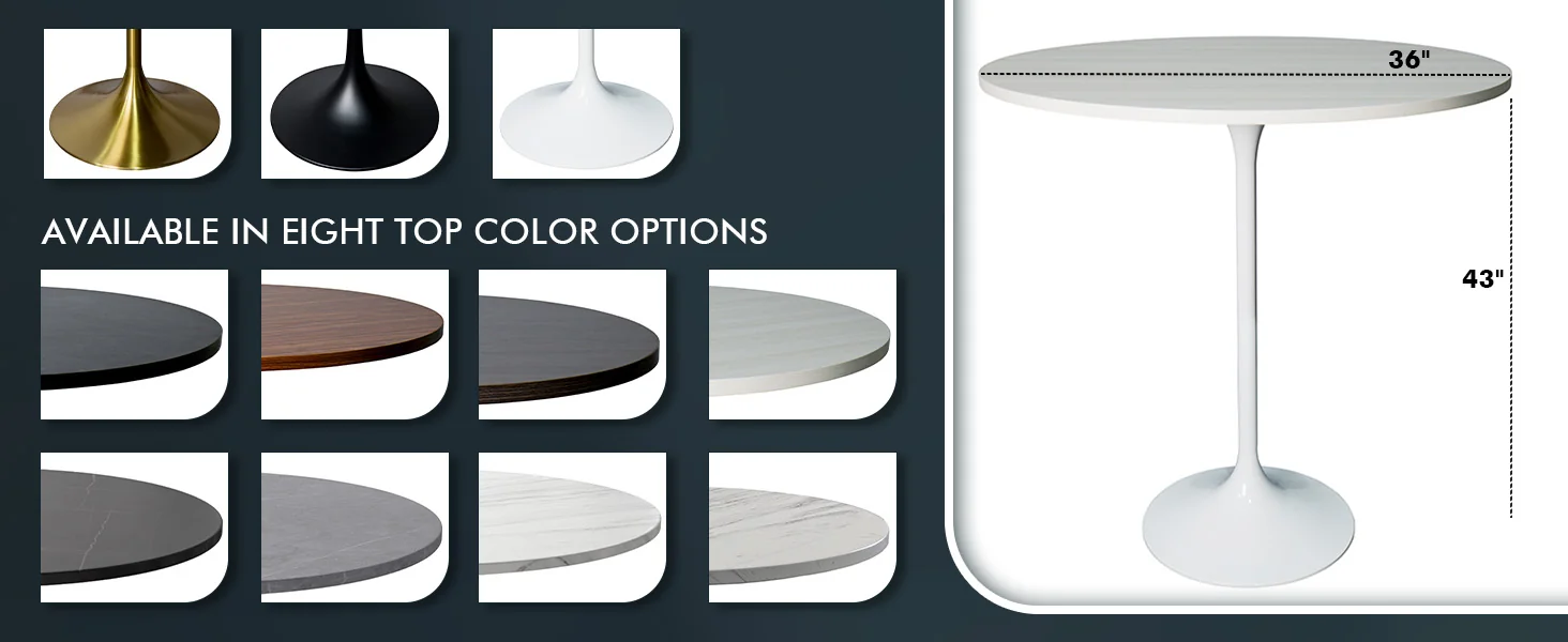 Verve Collection Modern Bar Height Table White Base with 36" Round Light Natural Wood MDF Top