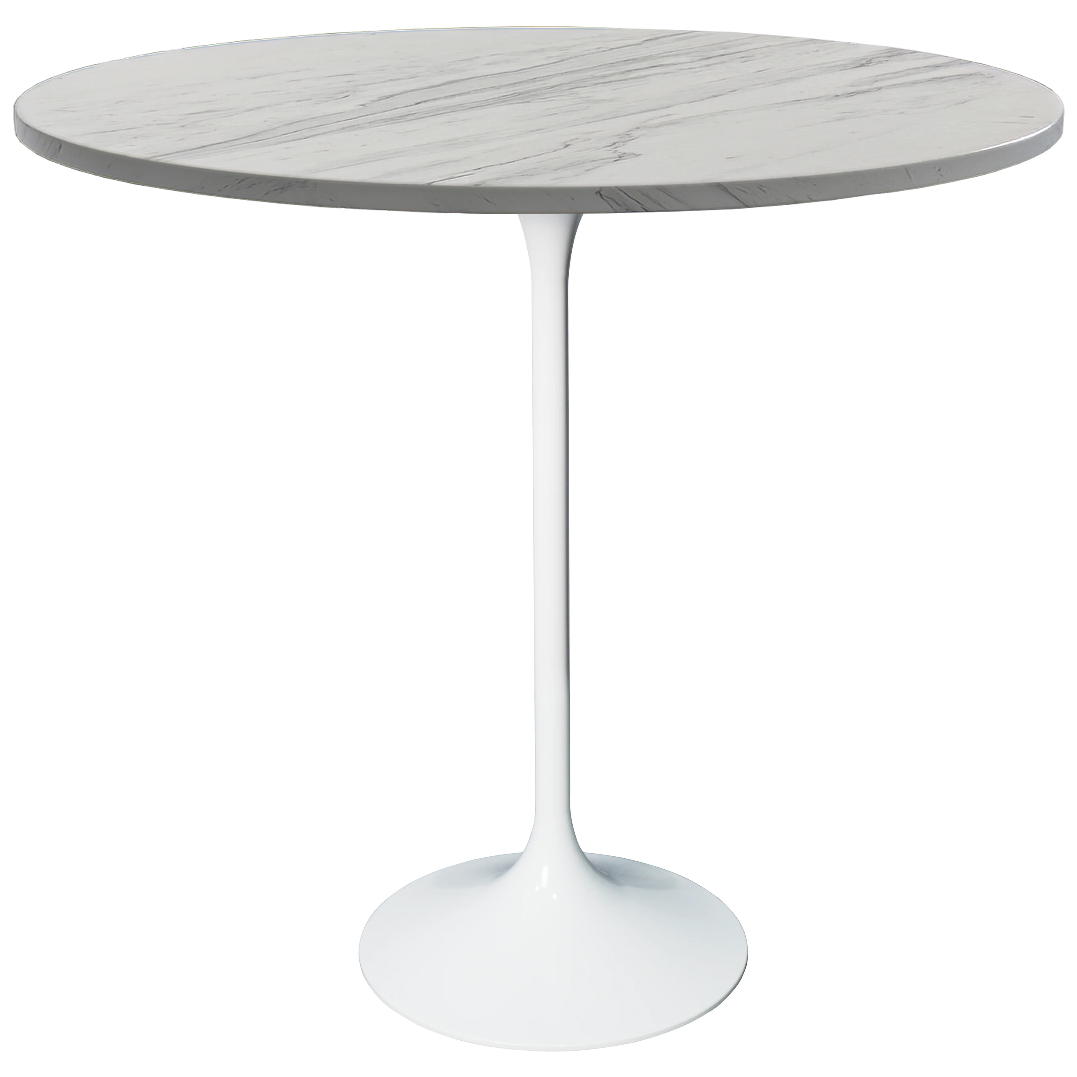 Verve Collection Modern Bar Height Table White Base with 36" Round Marbleized White Laminated Top