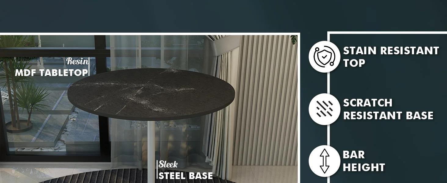 Verve Collection Modern Bar Height Table White Base with 36" Round Marbleized White Laminated Top