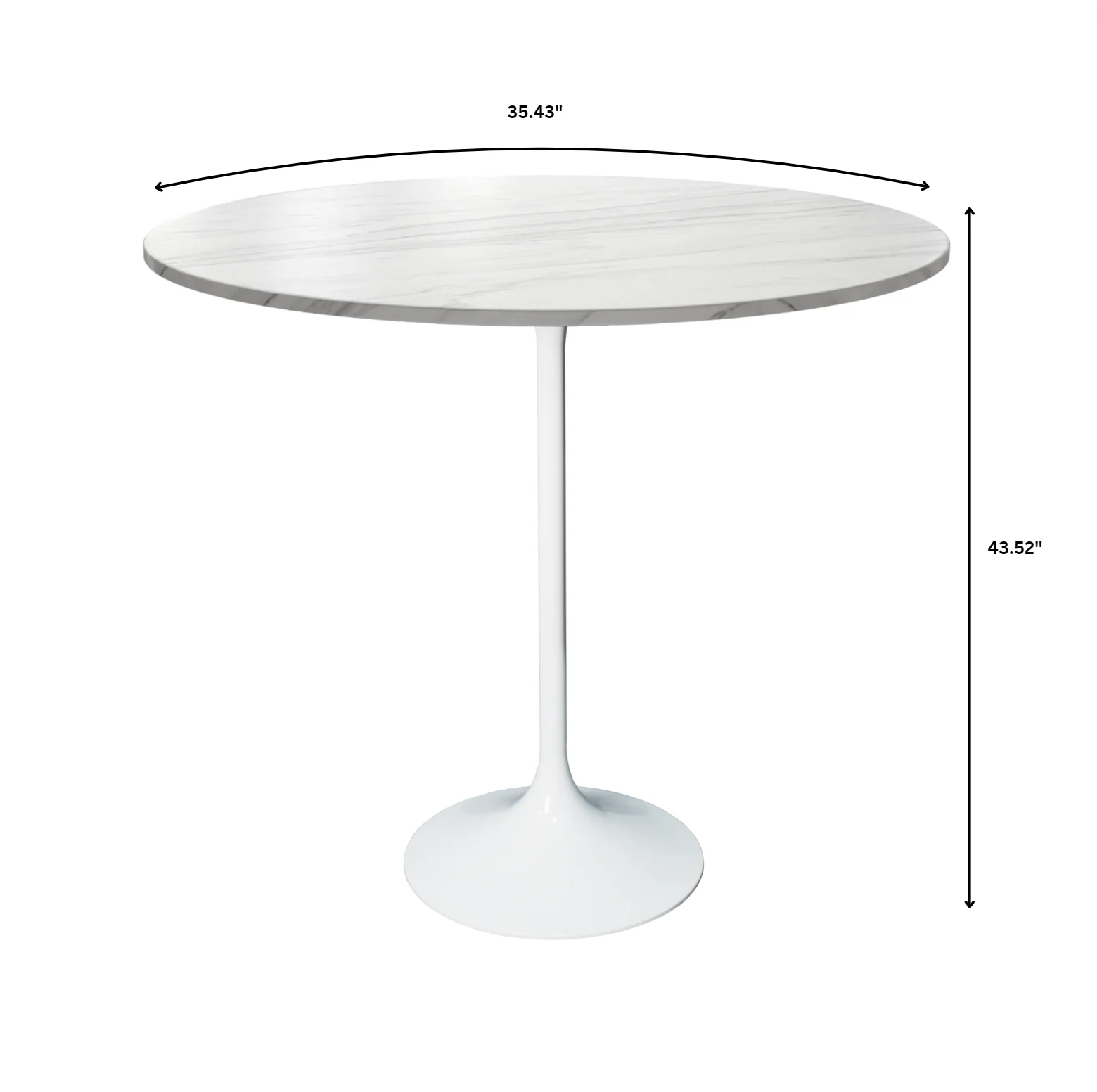 Verve Collection Modern Bar Height Table White Base with 36" Round Marble White Sintered Stone Top