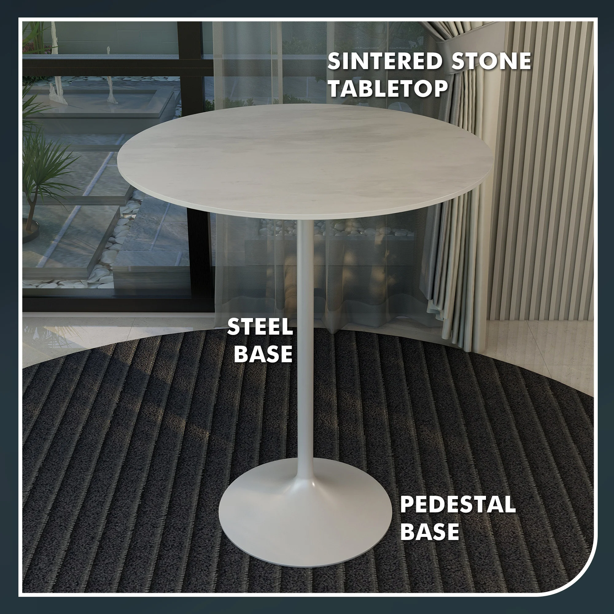 Verve Collection Modern Bar Height Table White Base with 36" Round Marble White Sintered Stone Top