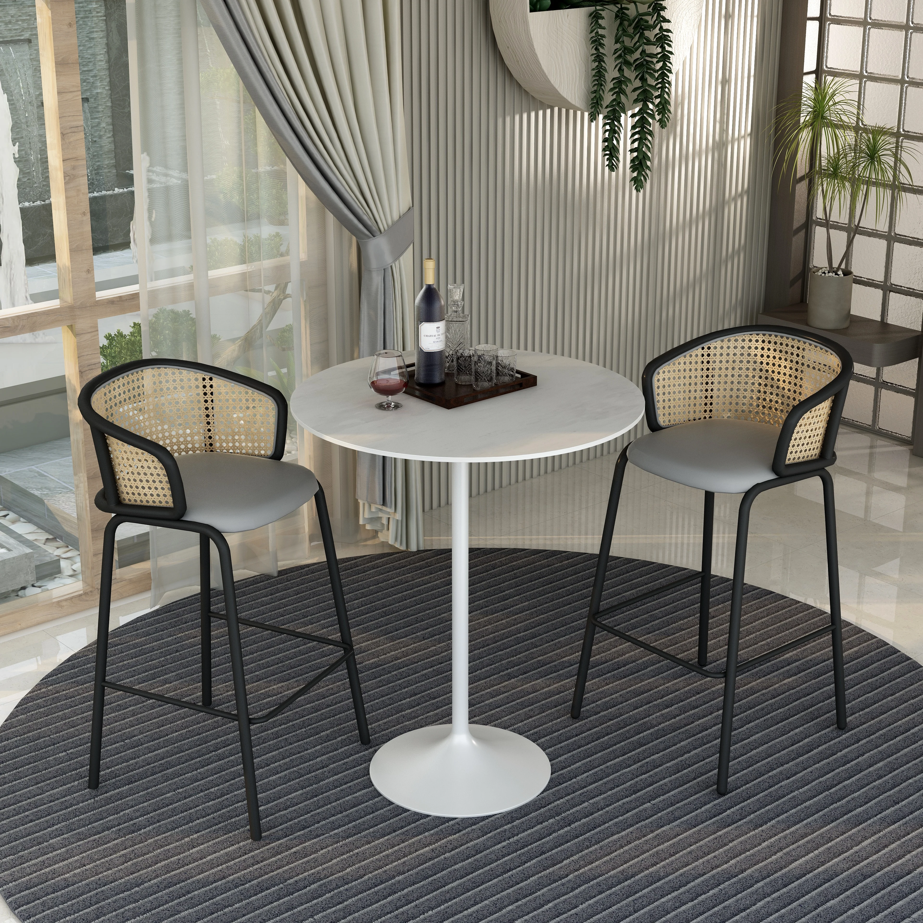 Verve Collection Modern Bar Height Table White Base with 36" Round Marble White Sintered Stone Top