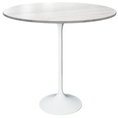 Verve Collection Modern Bar Height Table White Base with 36" Round Marble White Sintered Stone Top