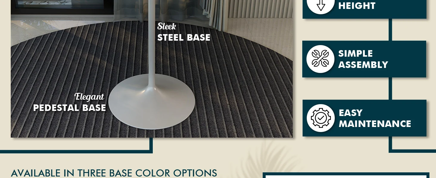 Verve Collection Modern Bar Height Table White Base with 48" Round Black Marbelized MDF Top