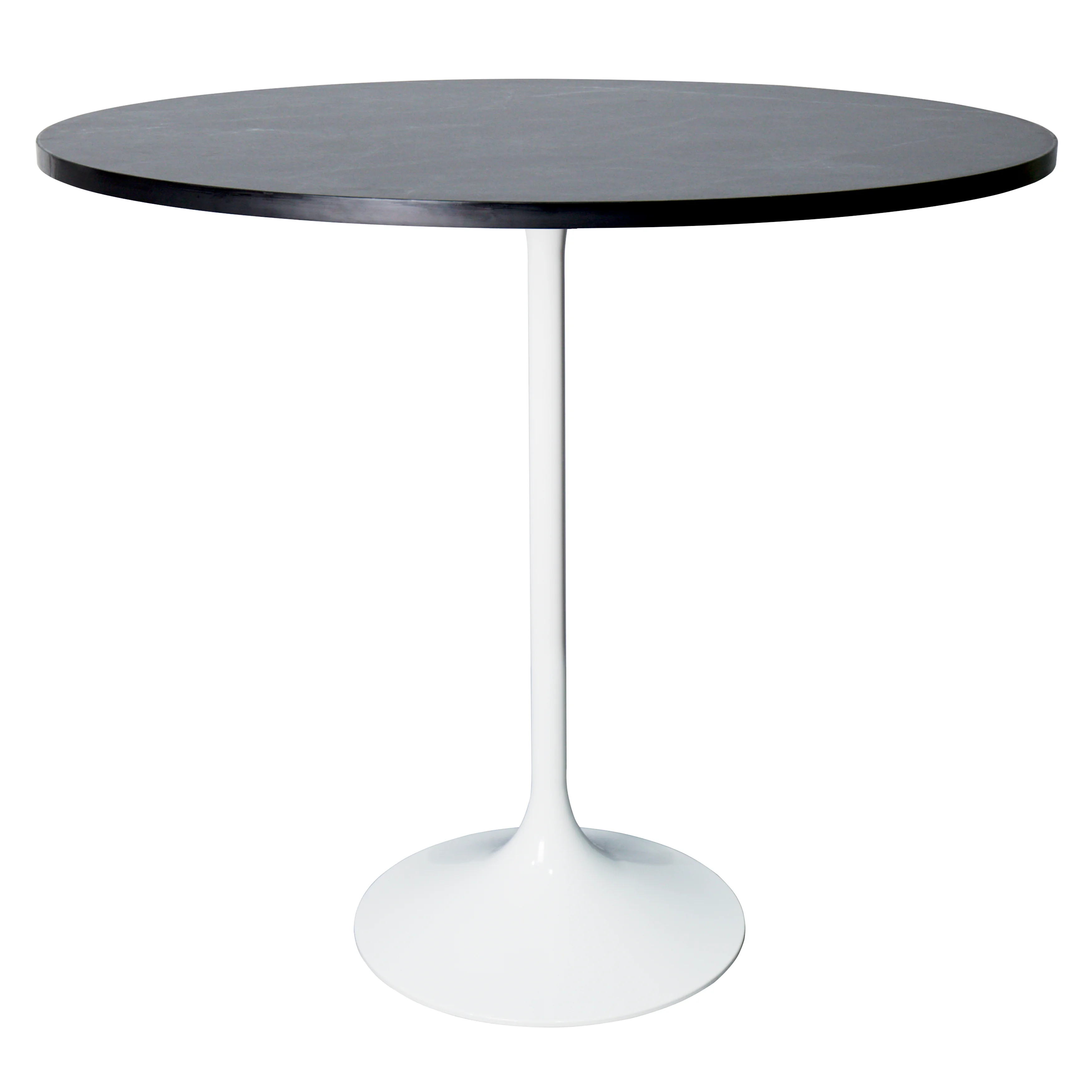 Verve Collection Modern Bar Height Table White Base with 48" Round Black Marbelized Sintered Stone Top