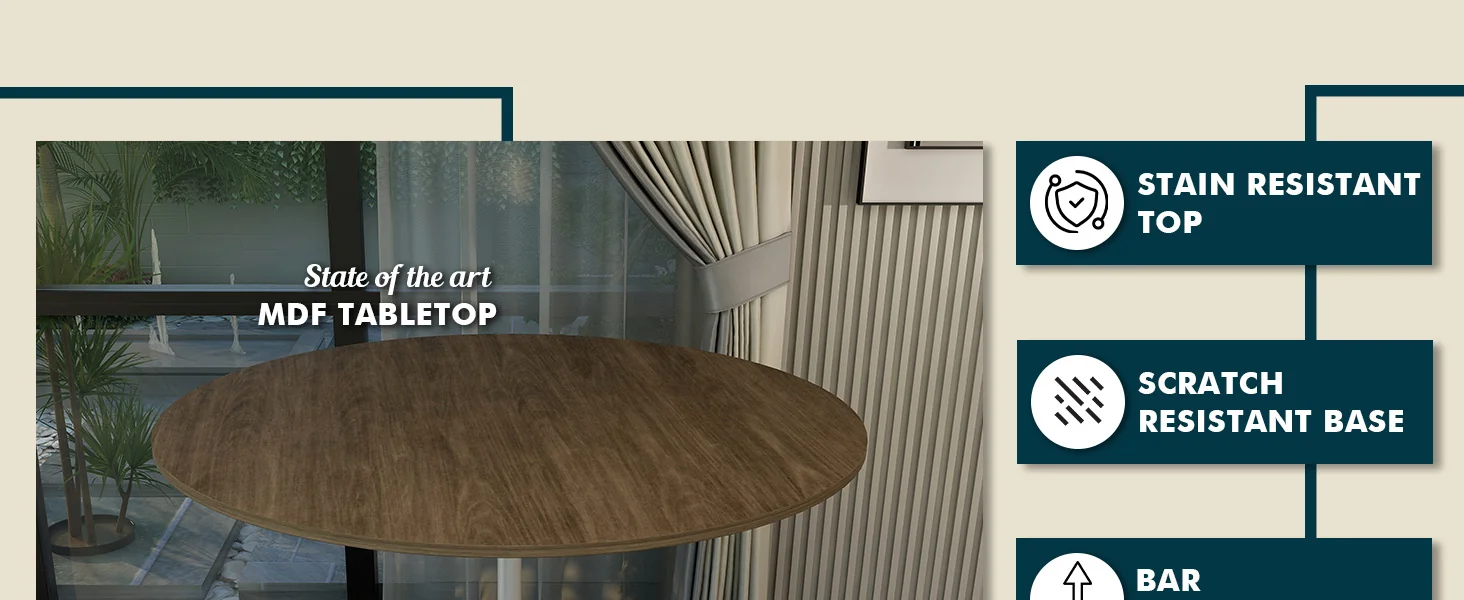 Verve Collection Modern Bar Height Table White Base with 48" Round Dark Walnut MDF Top