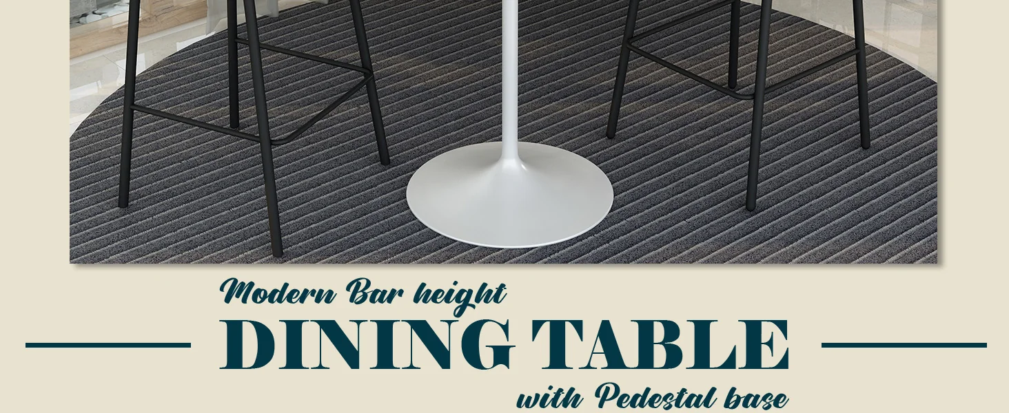 Verve Collection Modern Bar Height Table White Base with 48" Round Marble Grey Sintered Stone Top