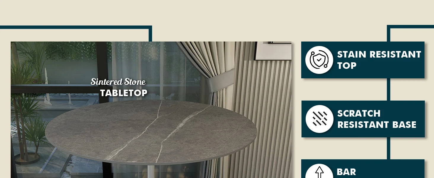 Verve Collection Modern Bar Height Table White Base with 48" Round Marble Grey Sintered Stone Top