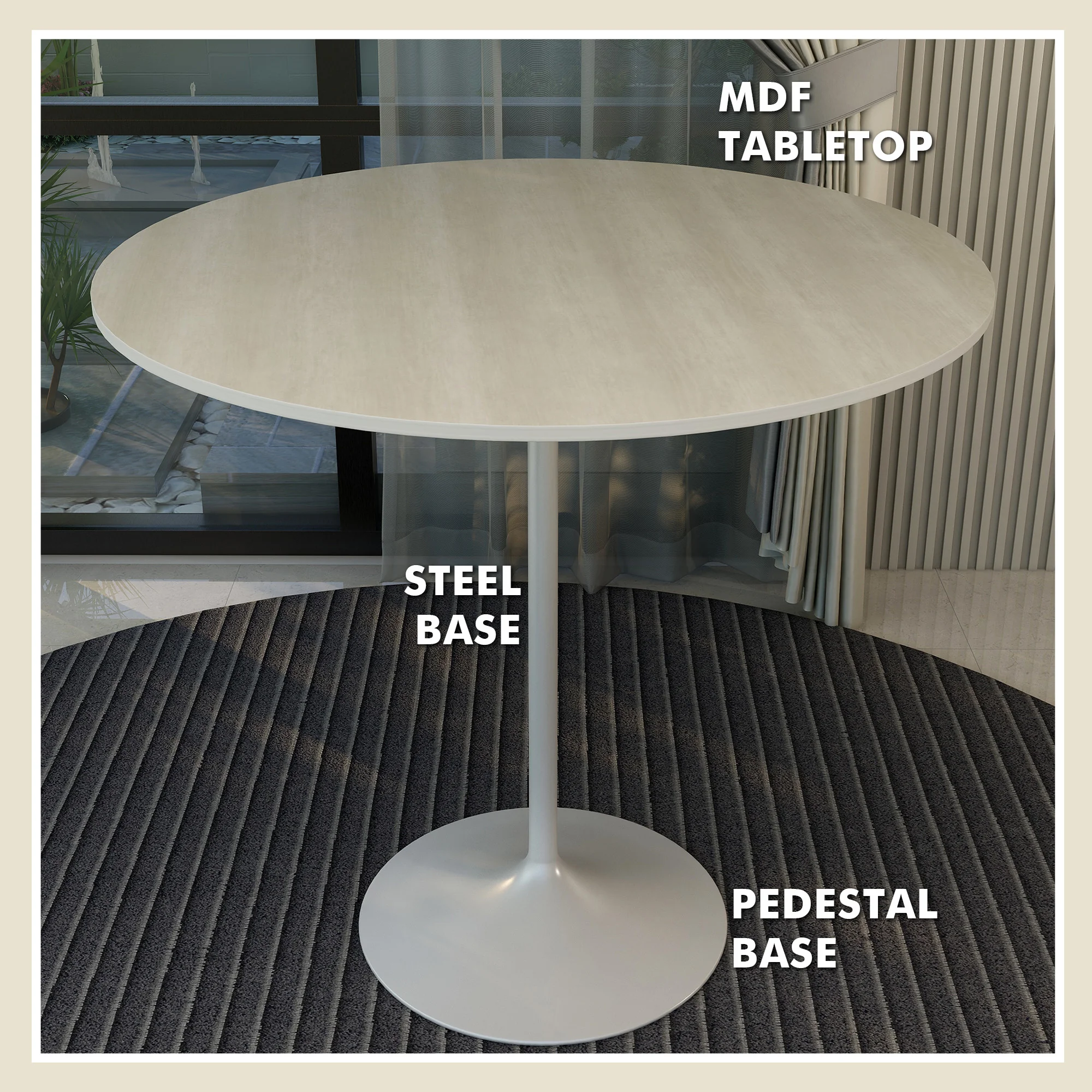Verve Collection Modern Bar Height Table White Base with 48" Round Light Natural Wood MDF Top