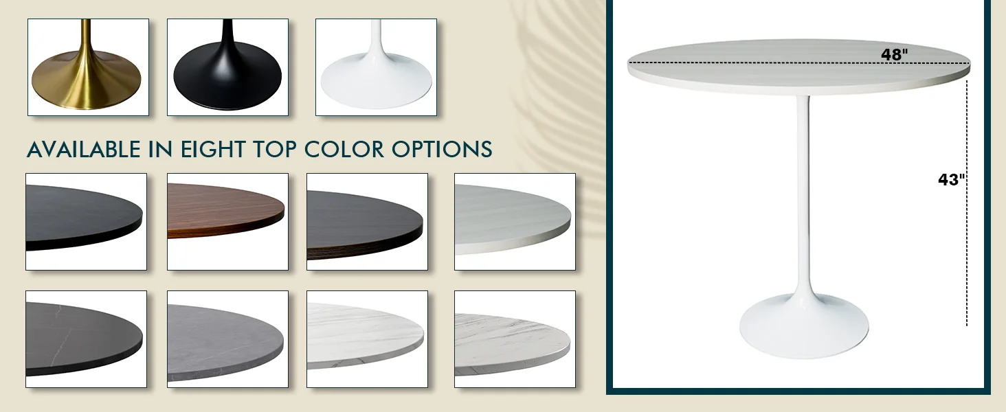 Verve Collection Modern Bar Height Table White Base with 48" Round Light Natural Wood MDF Top