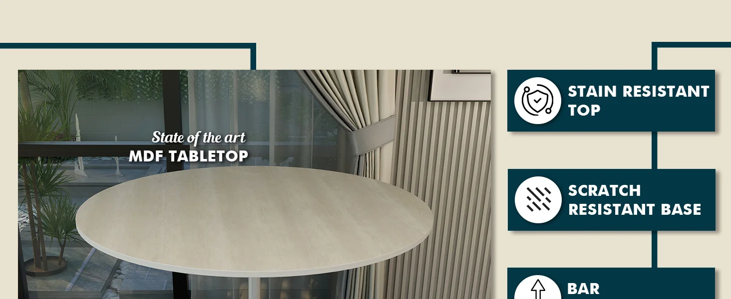 Verve Collection Modern Bar Height Table White Base with 48" Round Light Natural Wood MDF Top