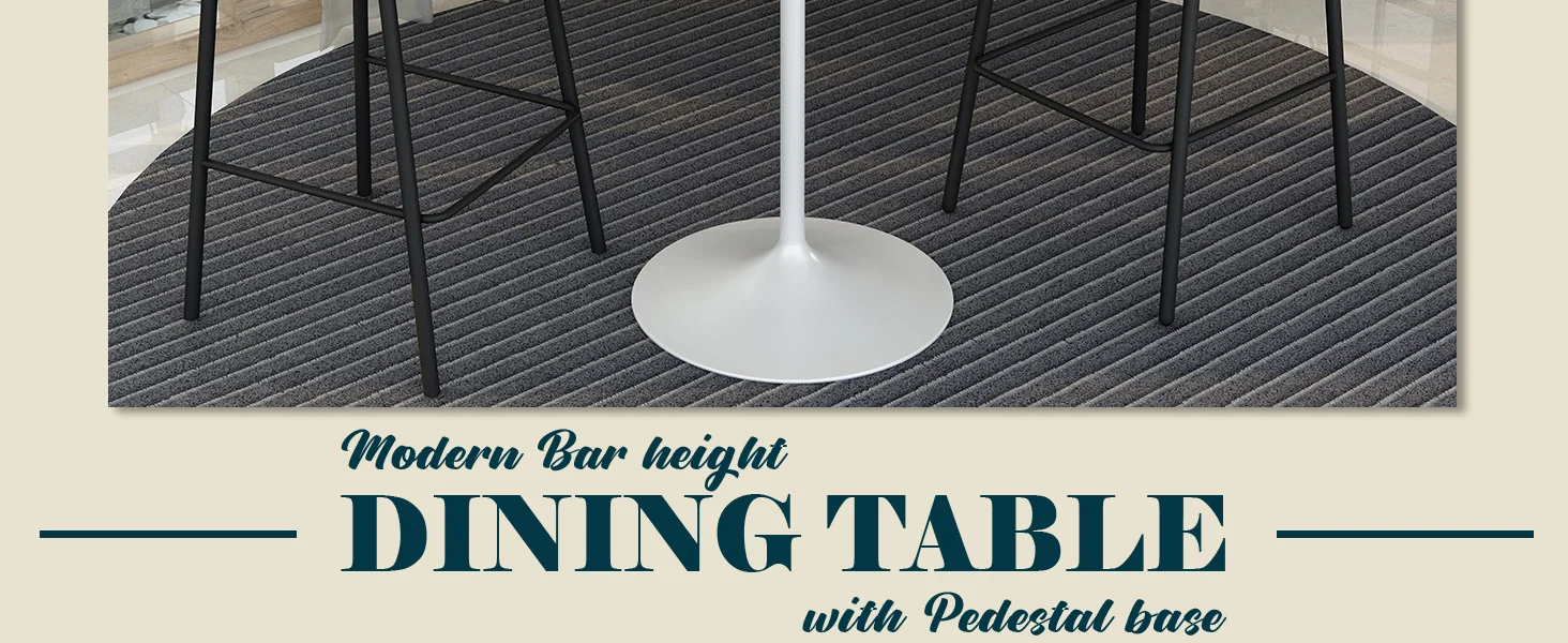 Verve Collection Modern Bar Height Table White Base with 48" Round Light Natural Wood MDF Top