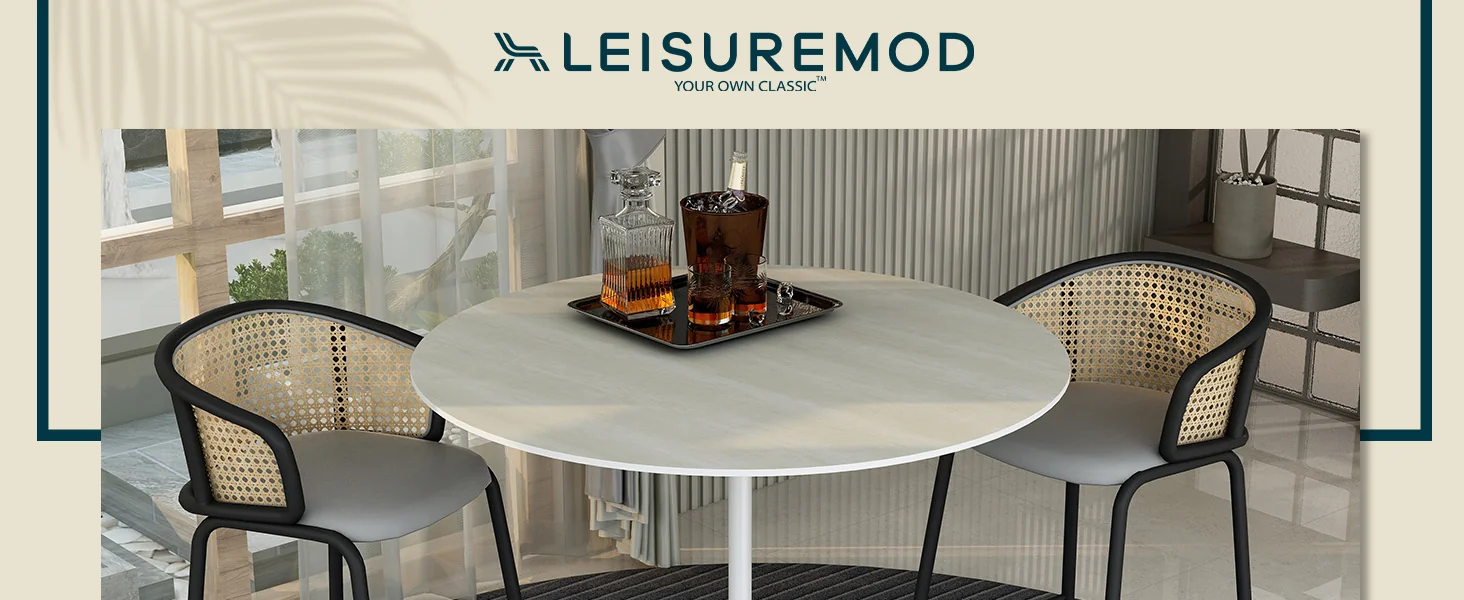 Verve Collection Modern Bar Height Table White Base with 48" Round Light Natural Wood MDF Top