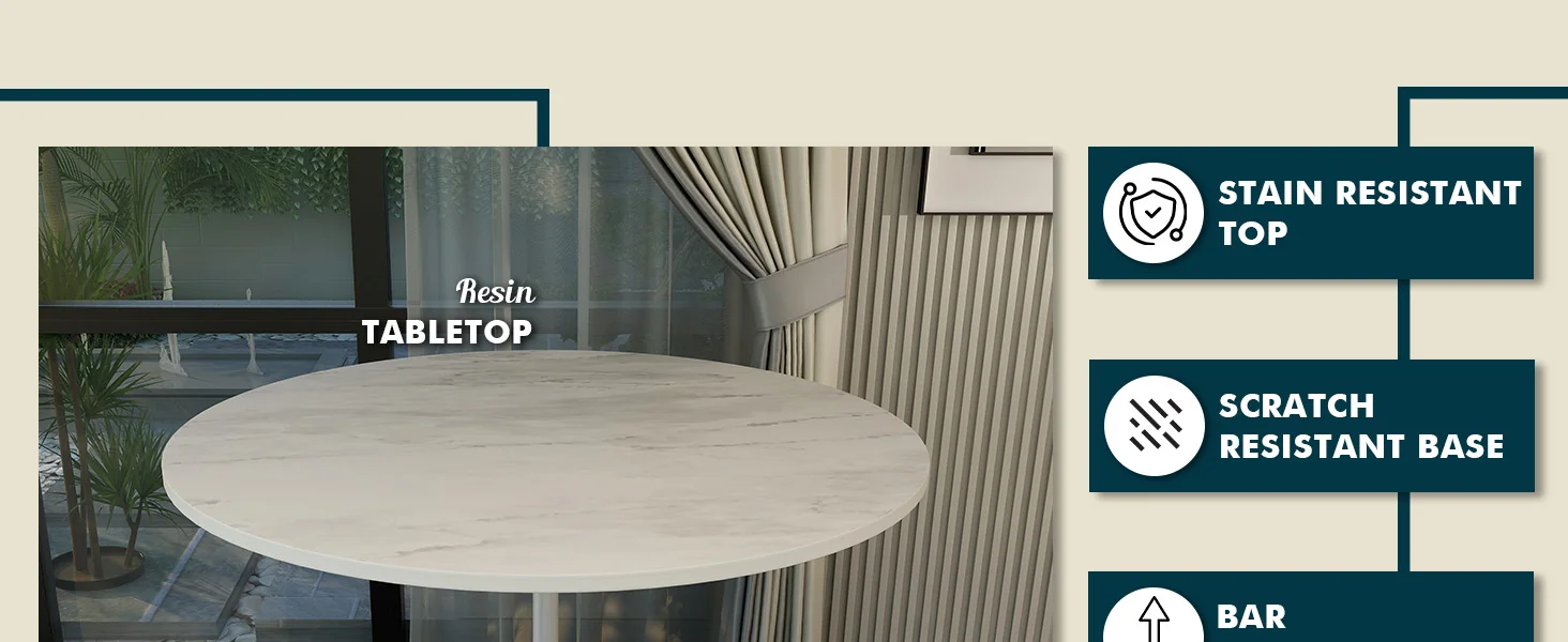 Verve Collection Modern Bar Height Table White Base with 48" Round Marbleized White Laminated Top