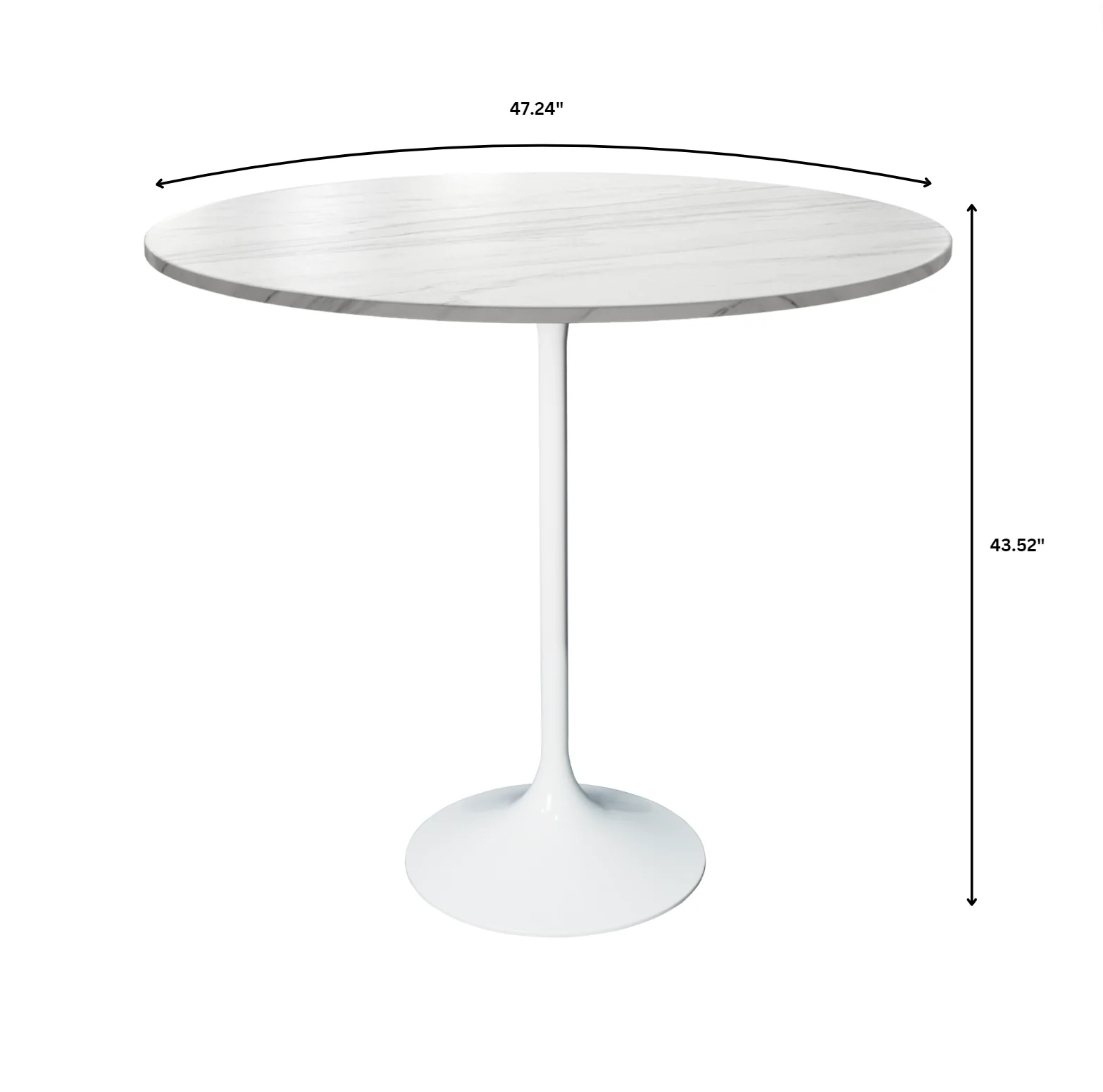 Verve Collection Modern Bar Height Table White Base with 48" Round Marble White Sintered Stone Top
