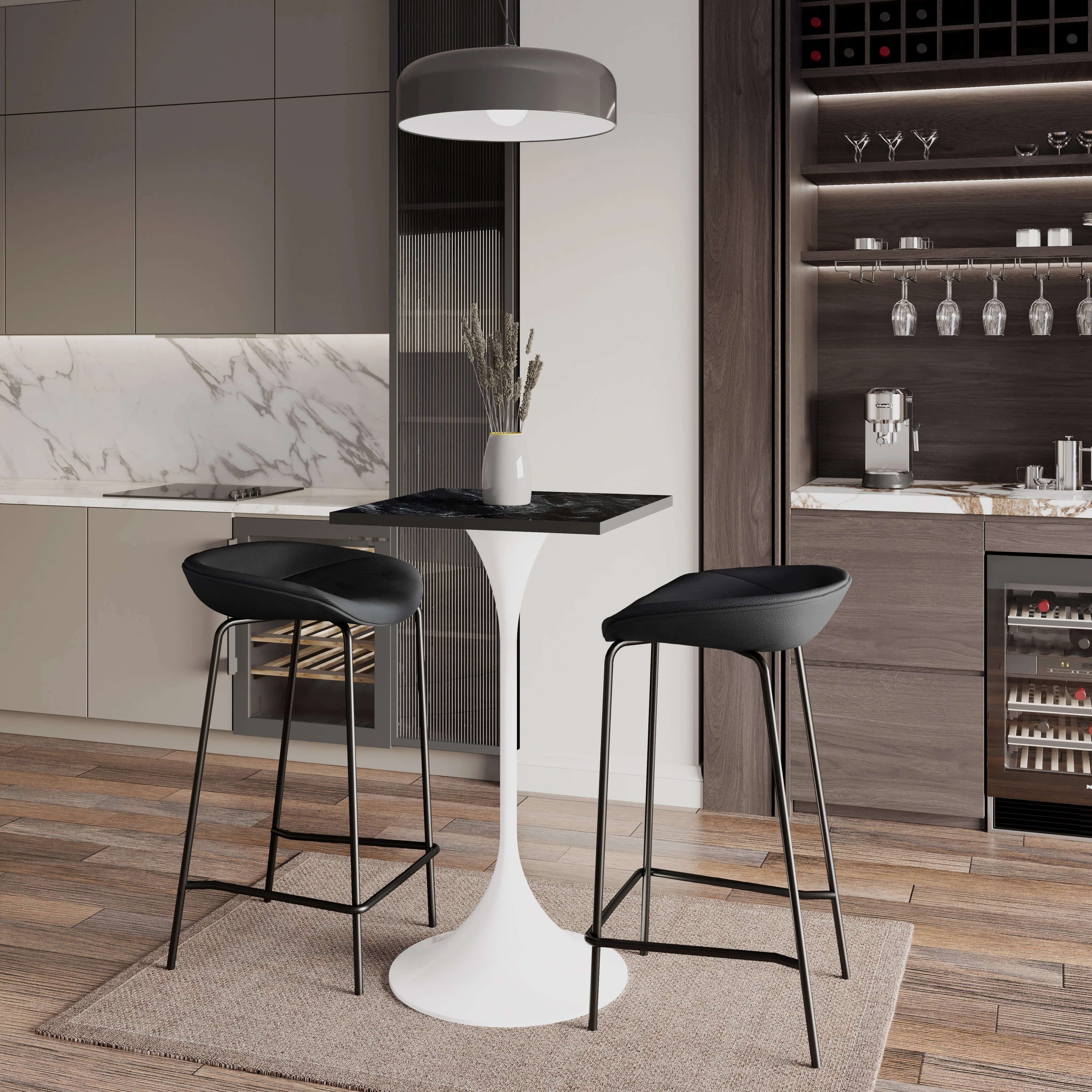 Verve Collection 24 Square Top Bar Height Table, White Base with Black MDF Top