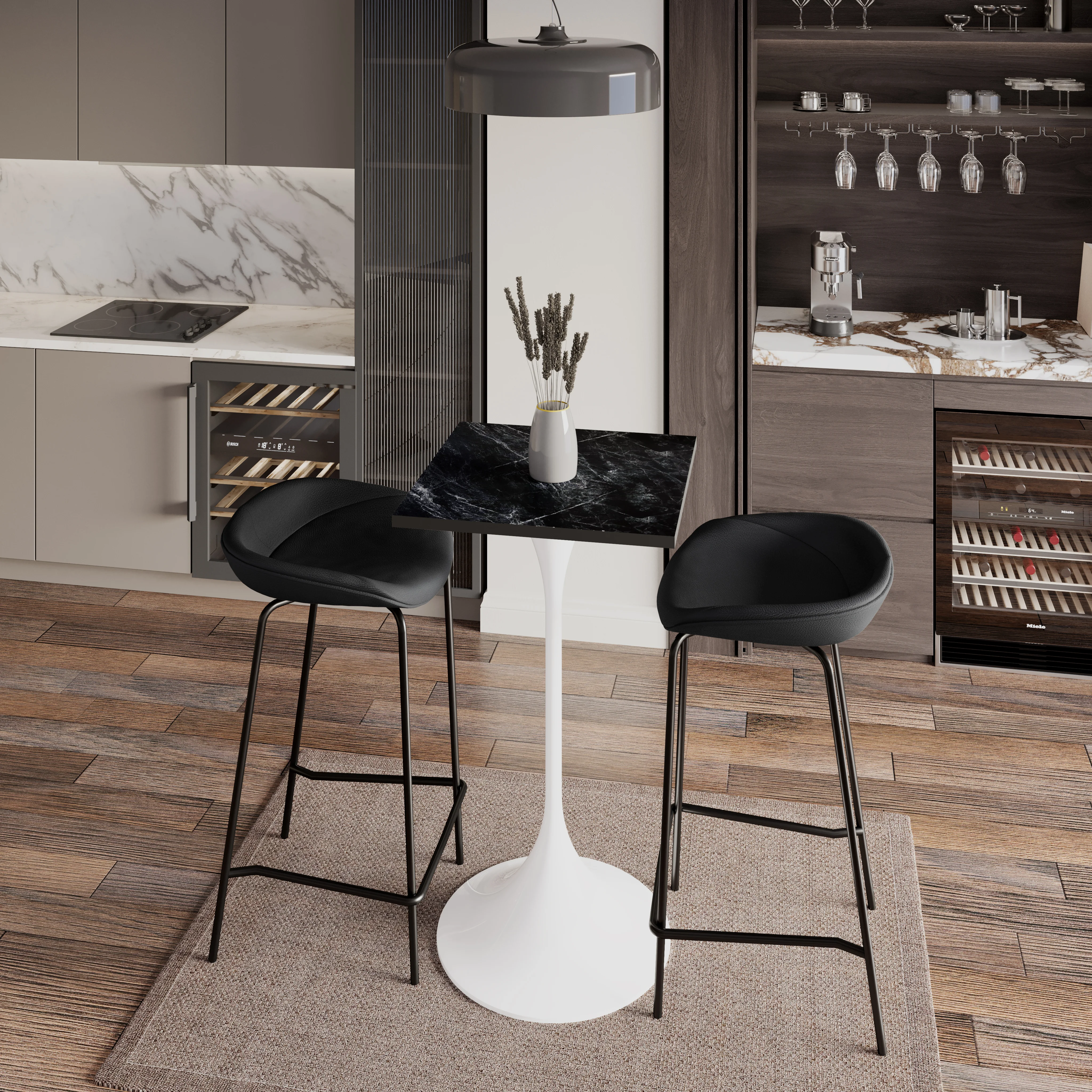 Verve Collection 24 Square Top Bar Height Table, White Base with Black MDF Top