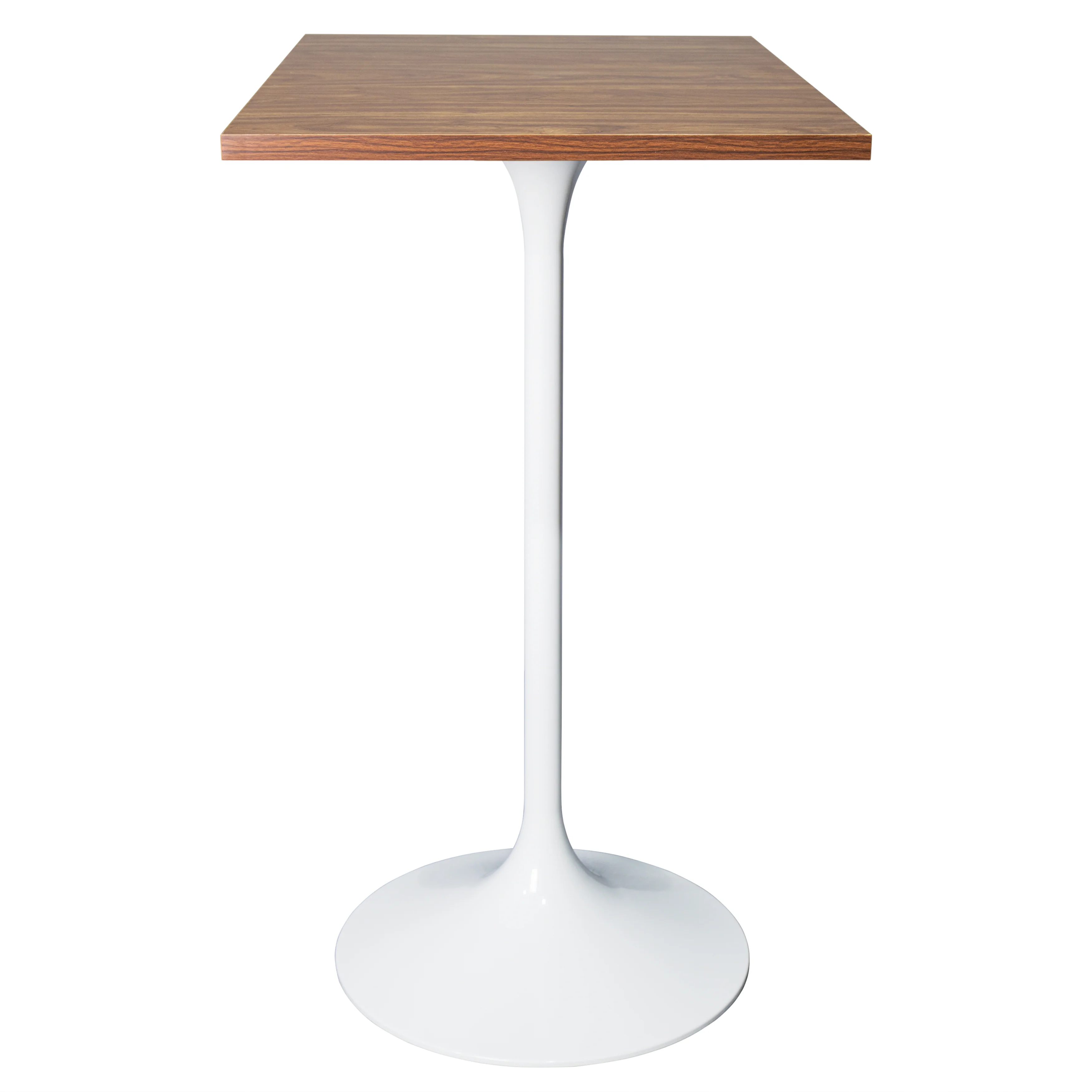 Verve Collection 24 Square Top Bar Height Table, White Base with Dark Maple MDF Top