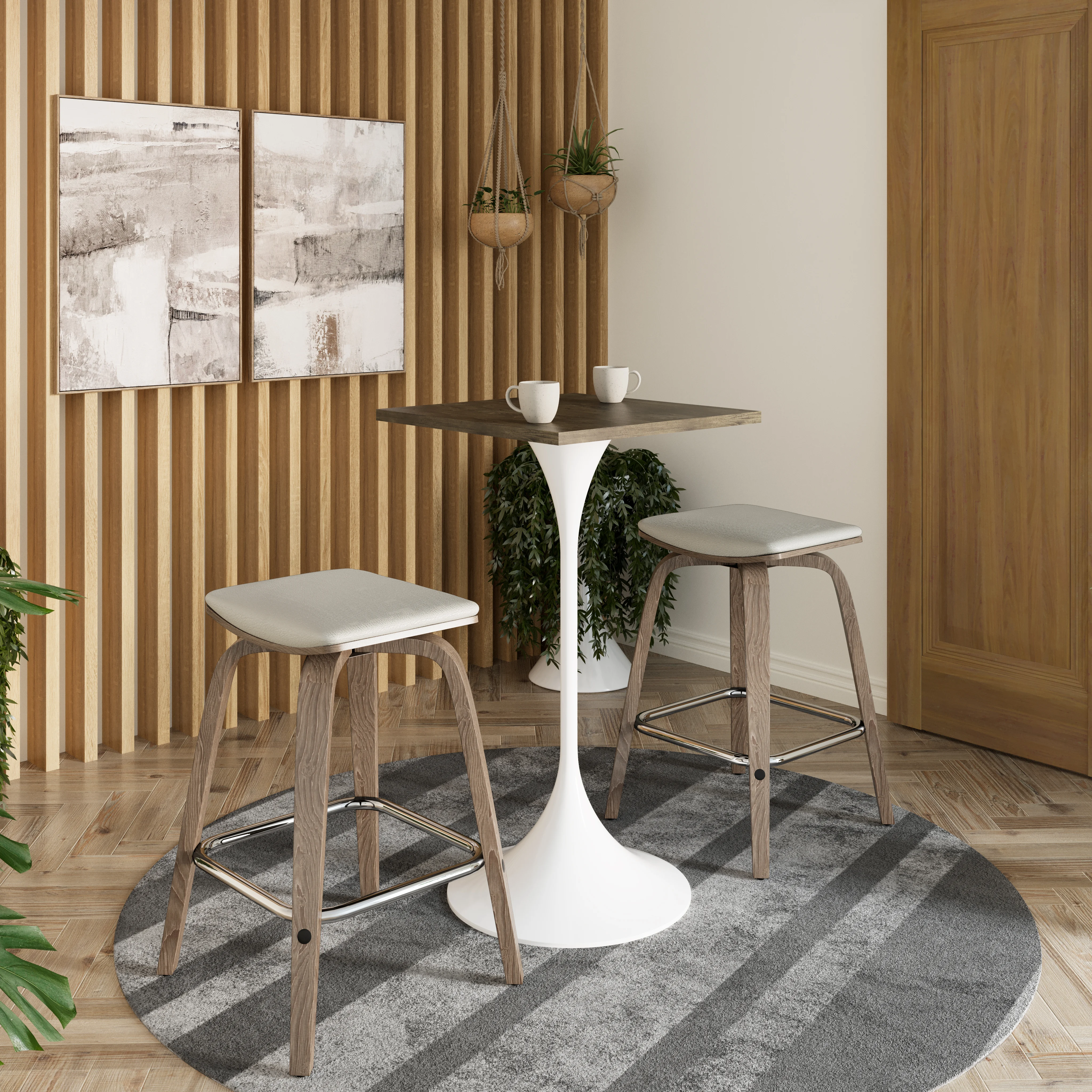 Verve Collection 24 Square Top Bar Height Table, White Base with Dark Maple MDF Top