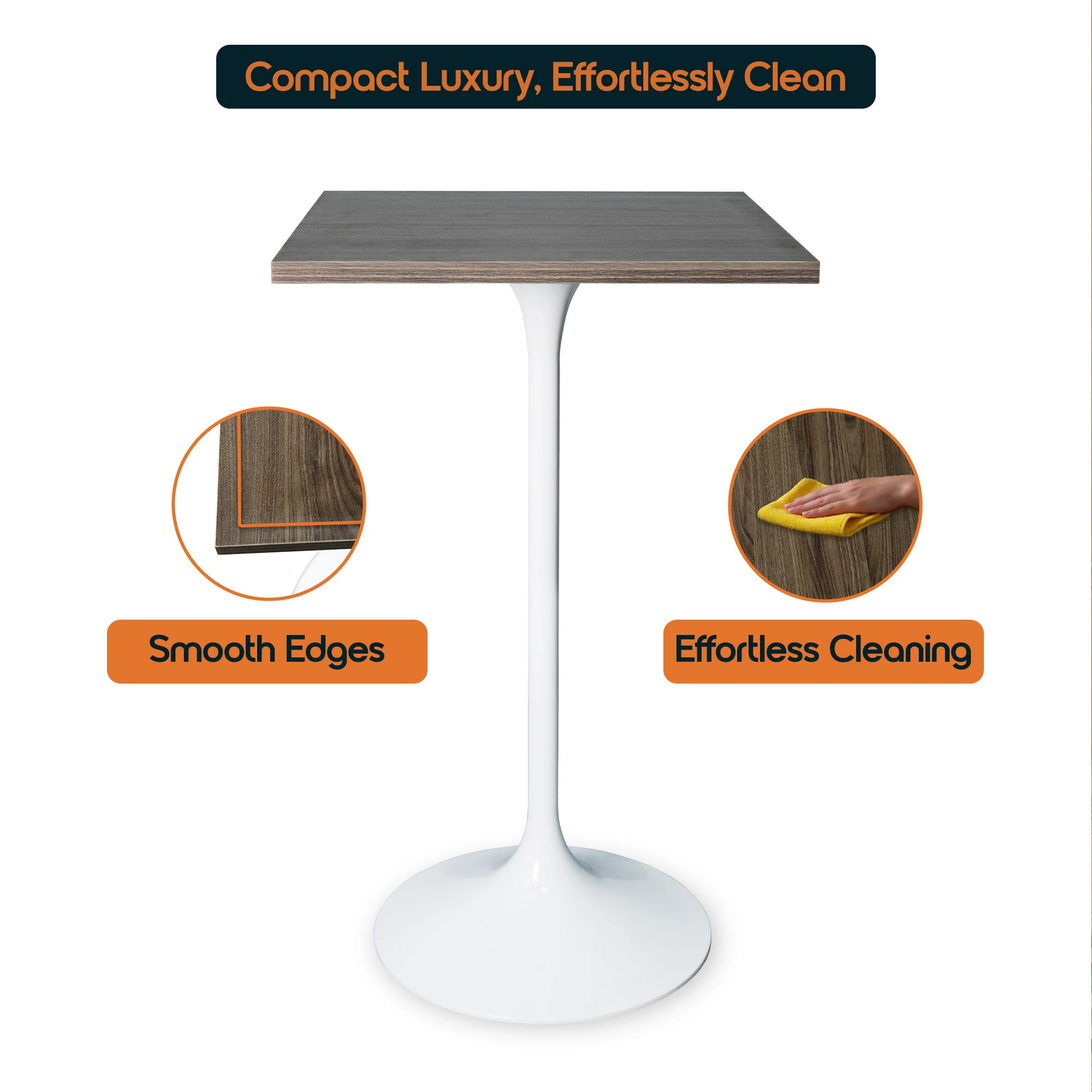 Verve Collection 24 Square Top Bar Height Table, White Base with Dark Maple MDF Top