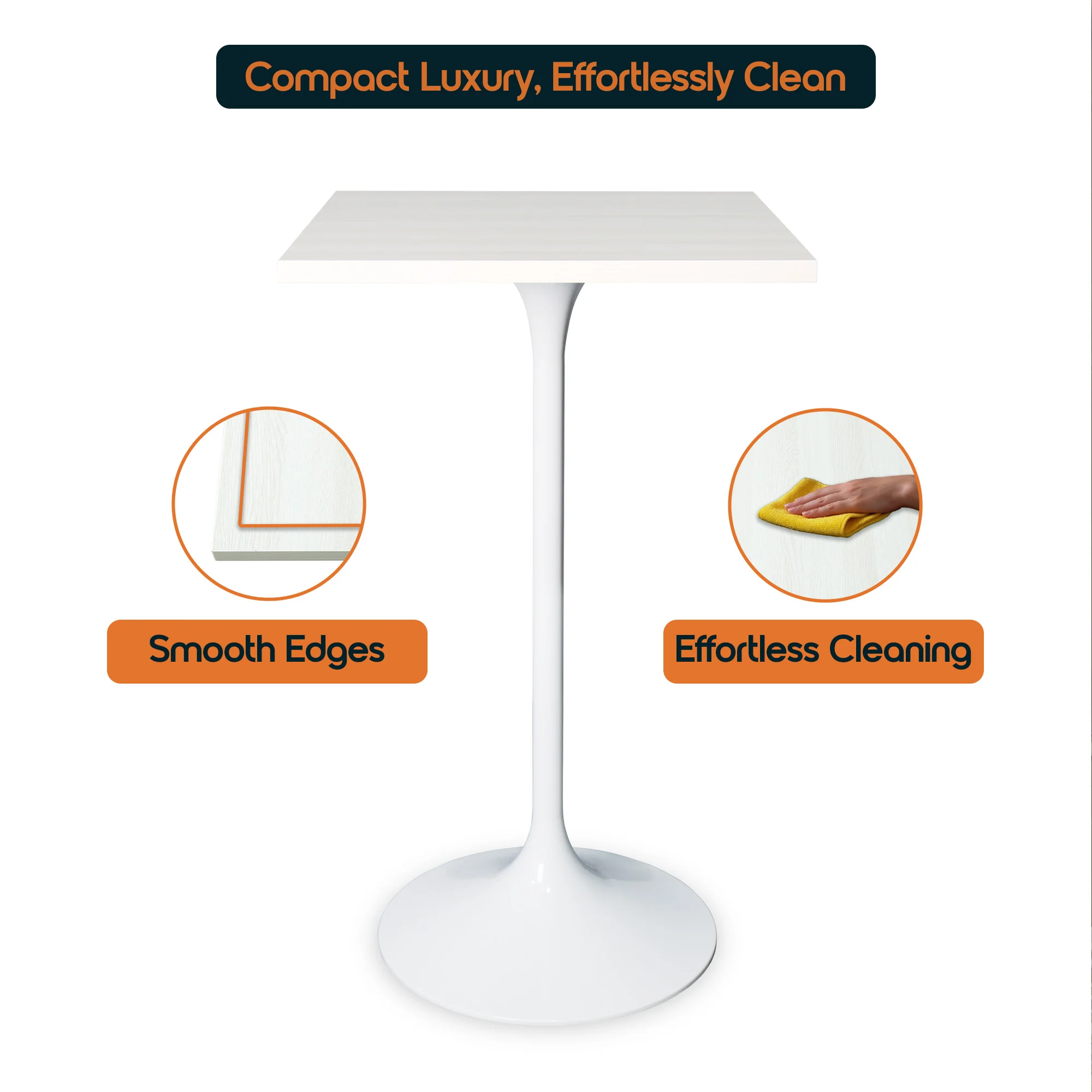 Verve Collection 24 Square Top Bar Height Table, White Base with Light Natural Wood MDF Top