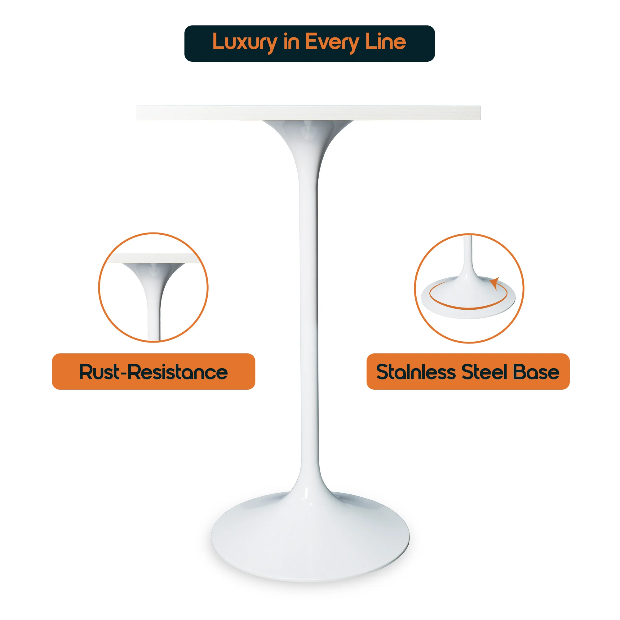 Verve Collection 24 Square Top Bar Height Table, White Base with Light Natural Wood MDF Top