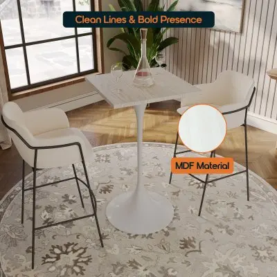 Verve Collection 24 Square Top Bar Height Table, White Base with Light Natural Wood MDF Top