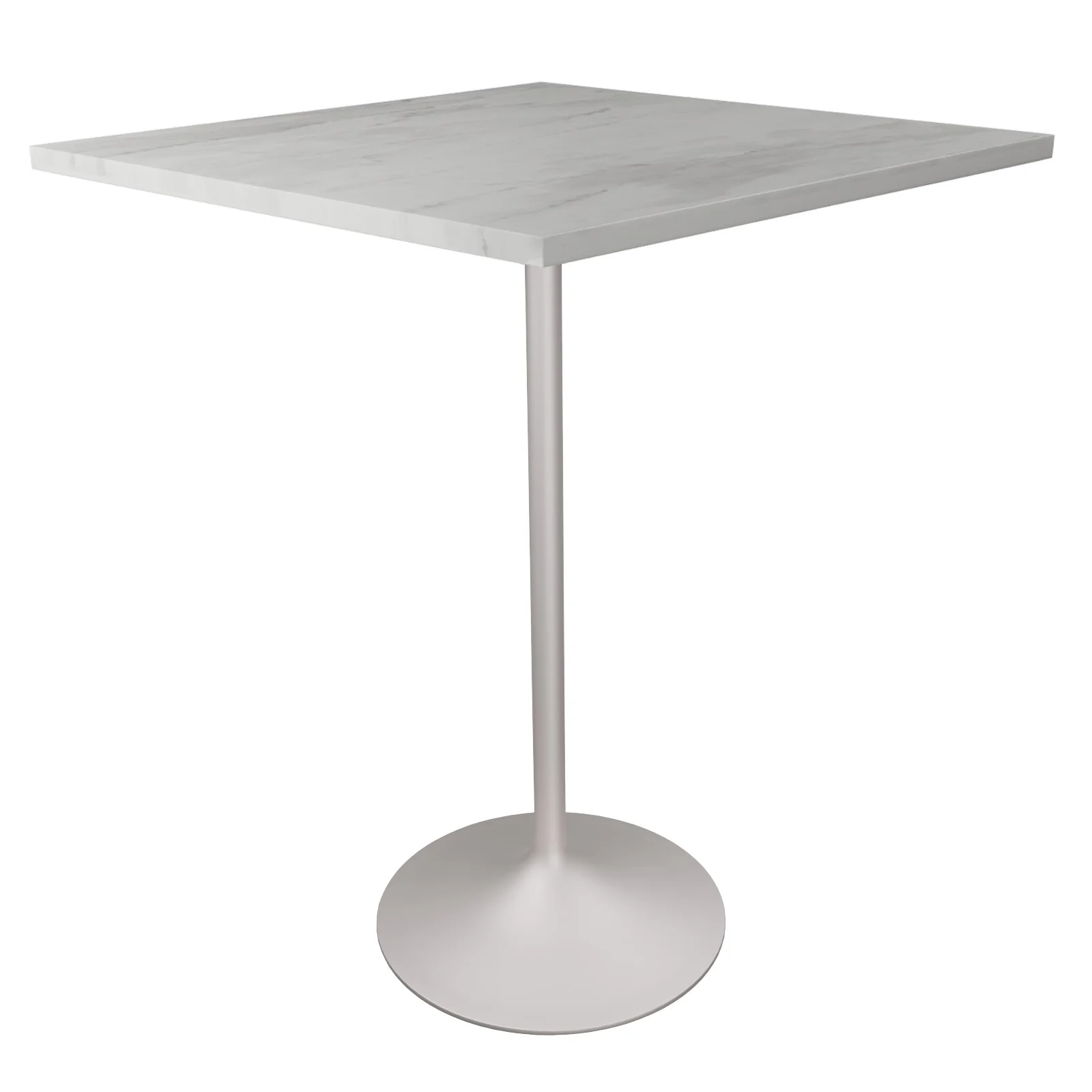 Verve Collection Modern Bar Height Table White Base with 36" Square Marbleized White Laminated  Top