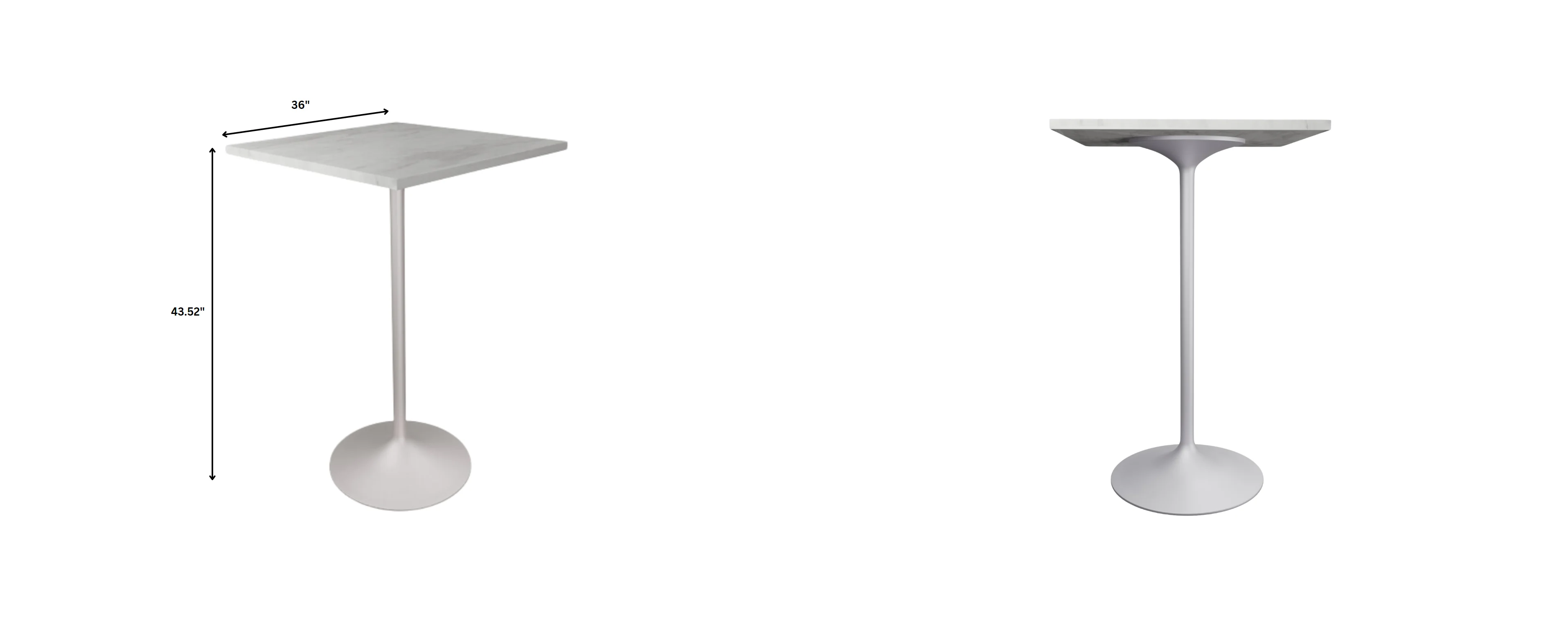 Verve Collection Modern Bar Height Table White Base with 36" Square Marbleized White Laminated  Top