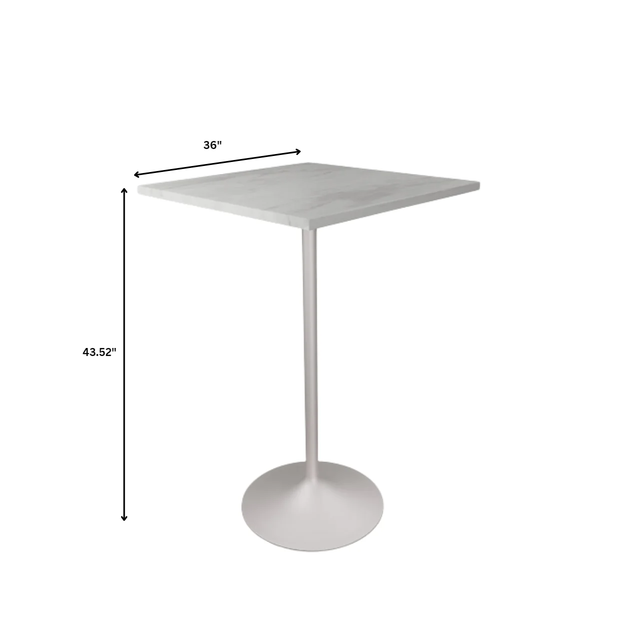 Verve Collection Modern Bar Height Table White Base with 36" Square Marbleized White Laminated  Top