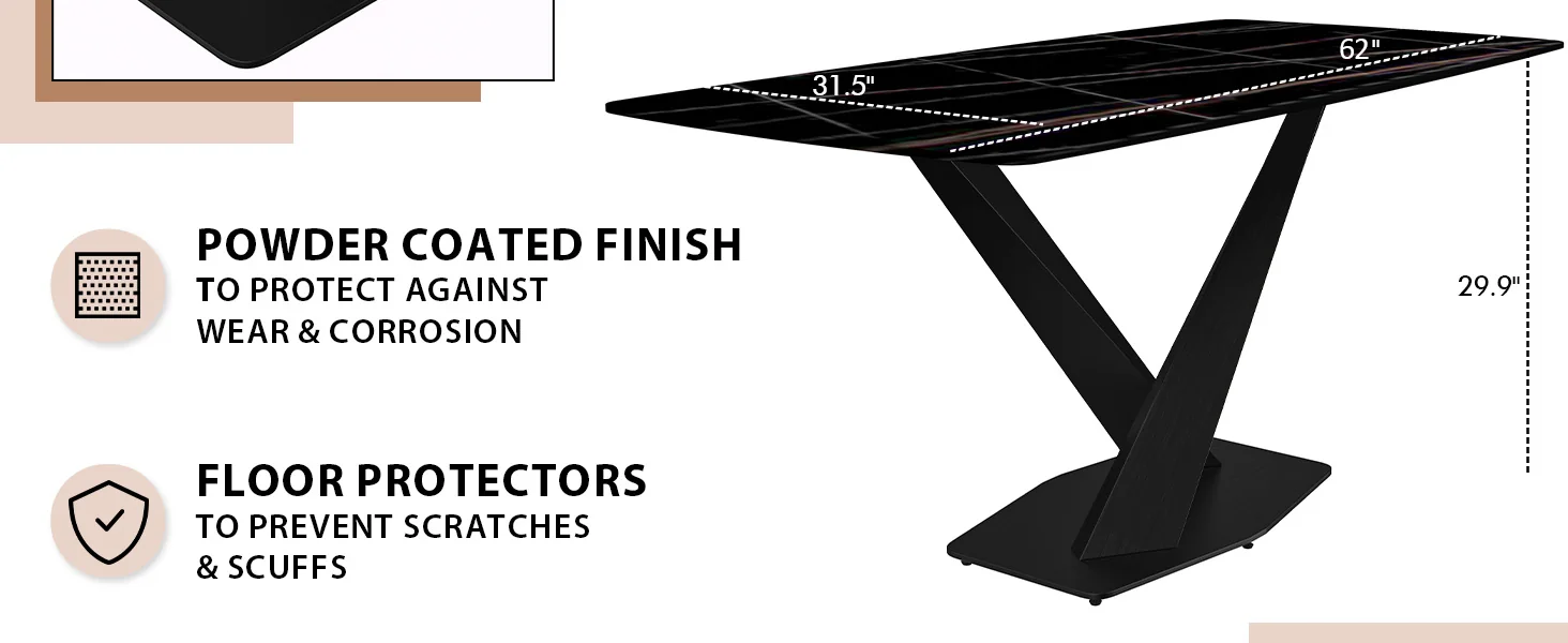 Voren Series Modern Dining Table Black Base, With 55 Black/Gold Sintered Stone Top