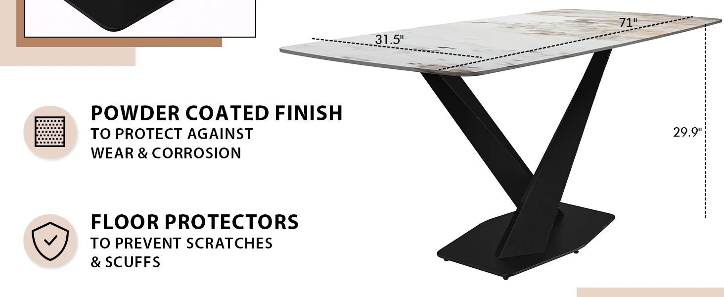 Voren Series Modern Dining Table Black Base, With 55 White Grey Sintered Stone Top