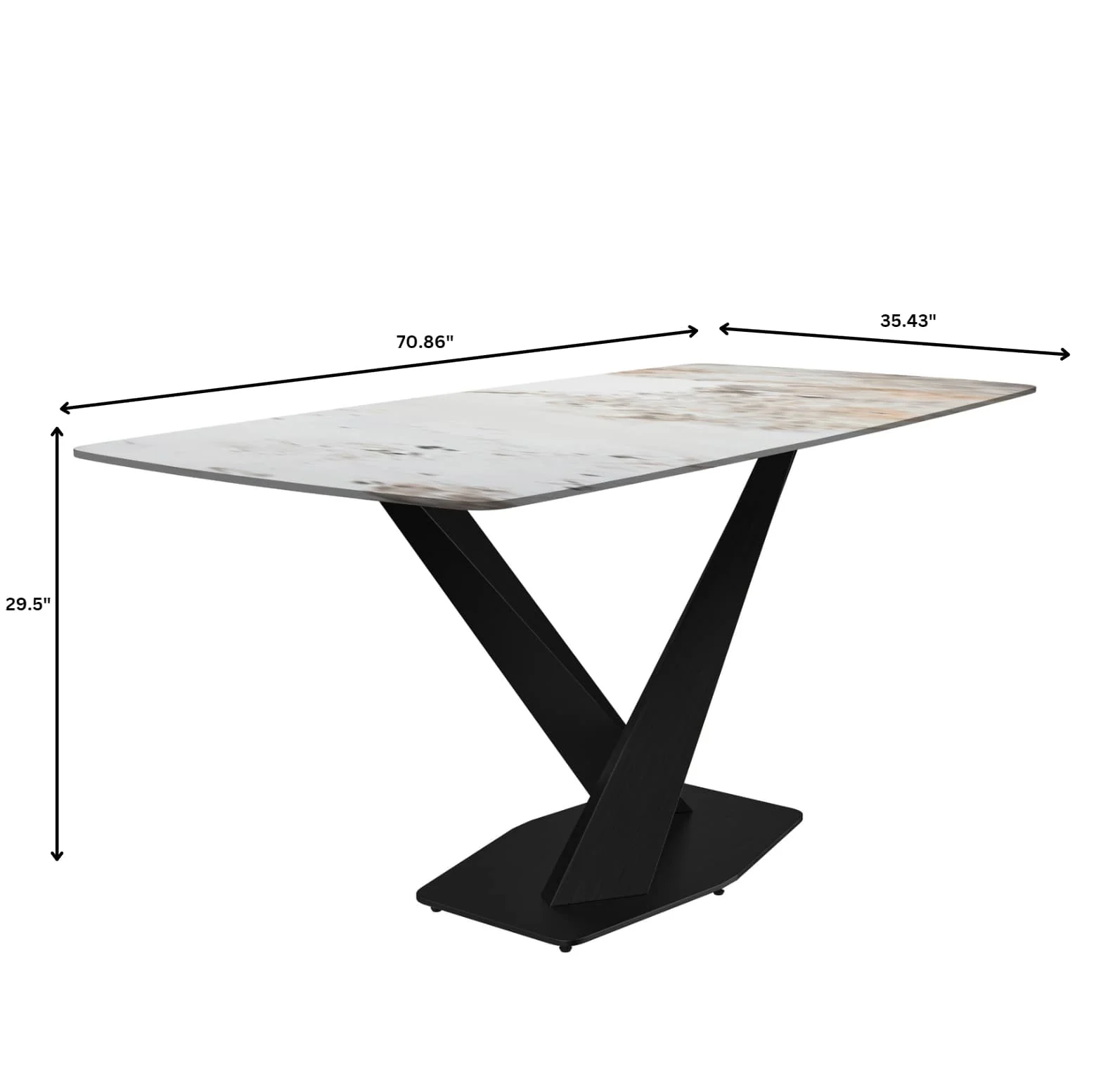 Voren Series Modern Dining Table Black Base, With 55 White Grey Sintered Stone Top