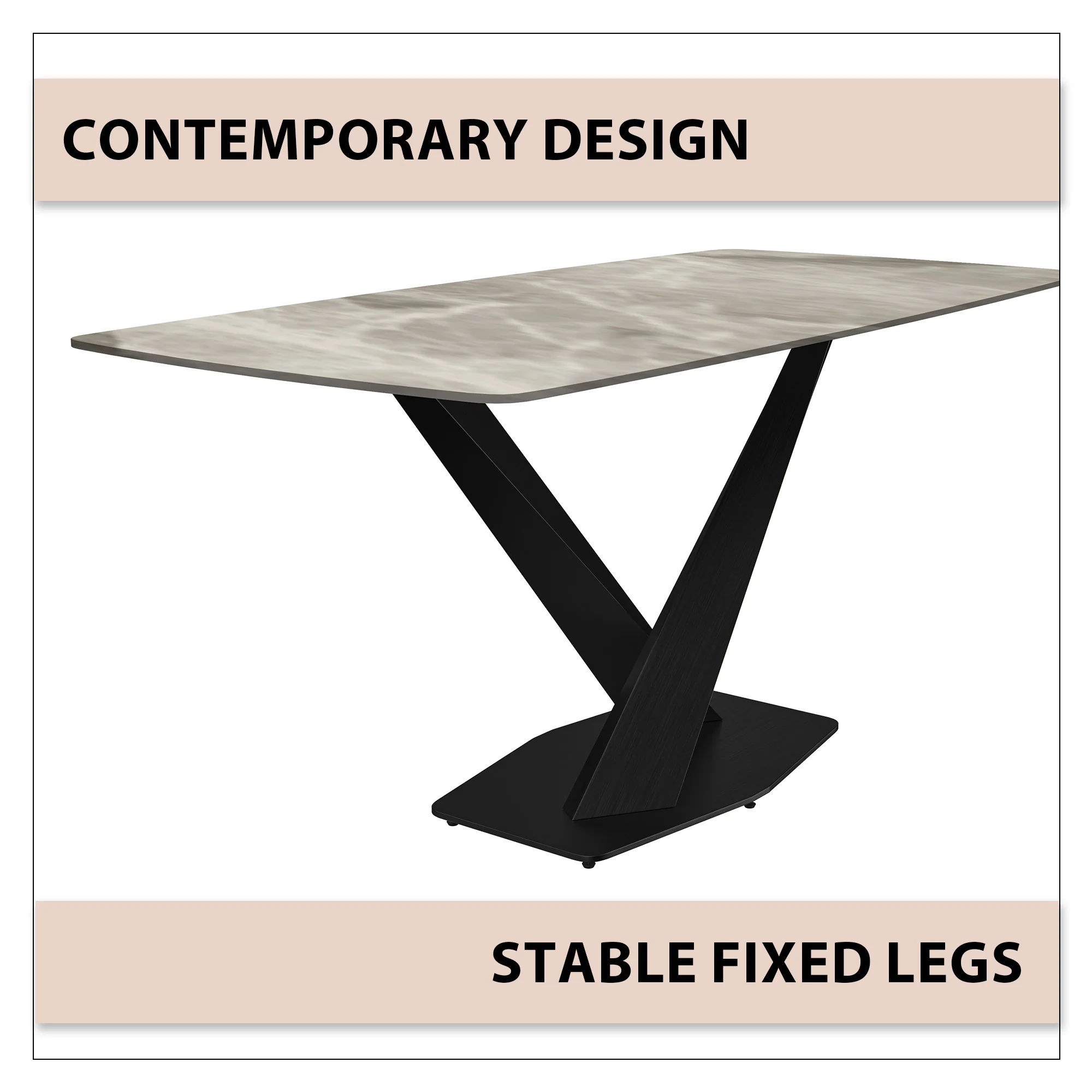 Voren Series Modern Dining Table Black Base, With 55 Deep Grey Sintered Stone Top