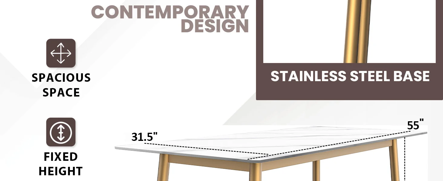Voren Series Modern Dining Table Black Base, With 55 White Sintered Stone Top