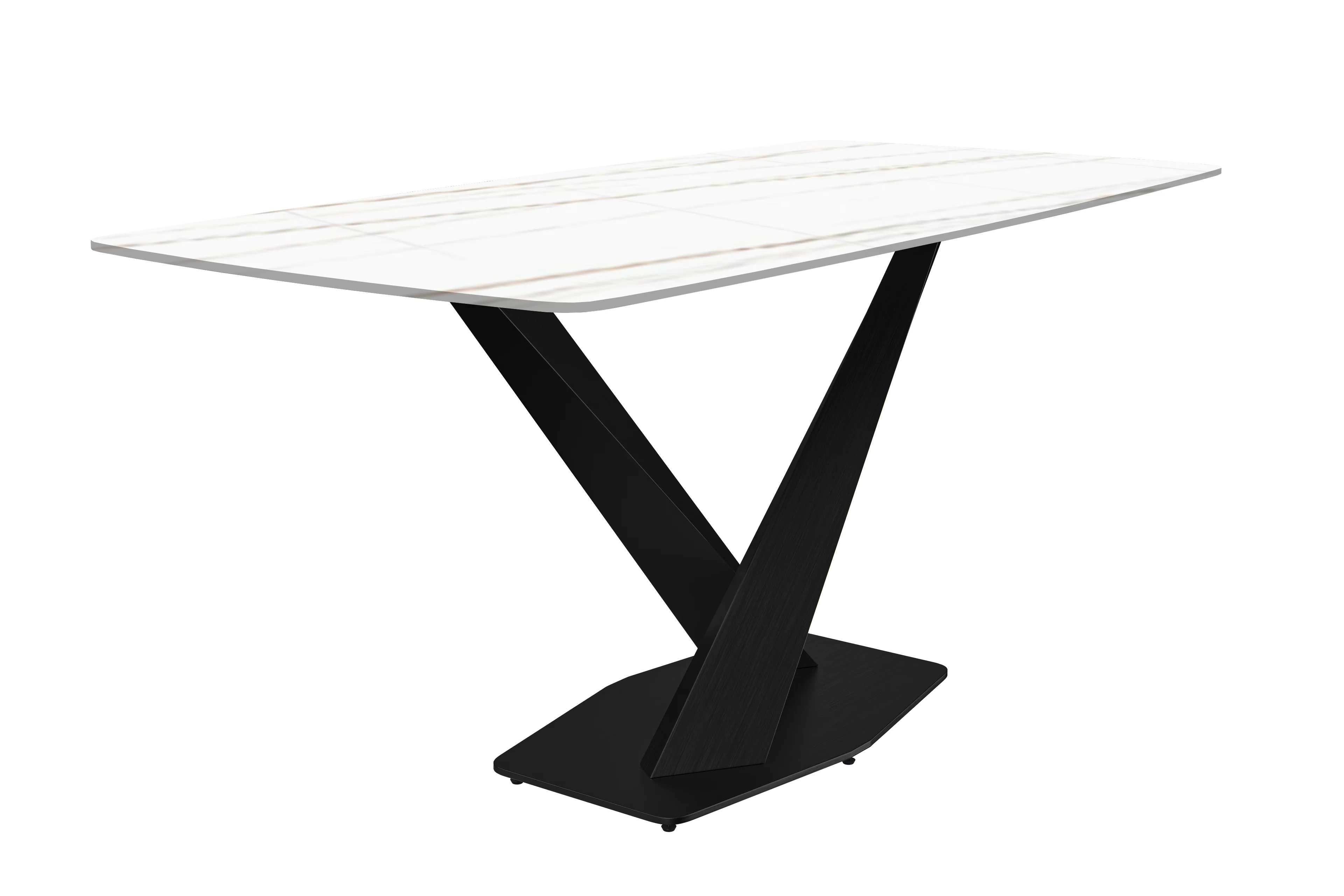 Voren Series Modern Dining Table Black Base, With 55 White/Gold Sintered Stone Top