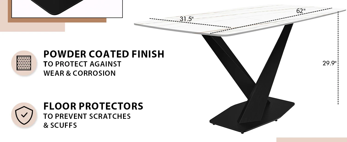 Voren Series Modern Dining Table Black Base, With 55 White/Gold Sintered Stone Top