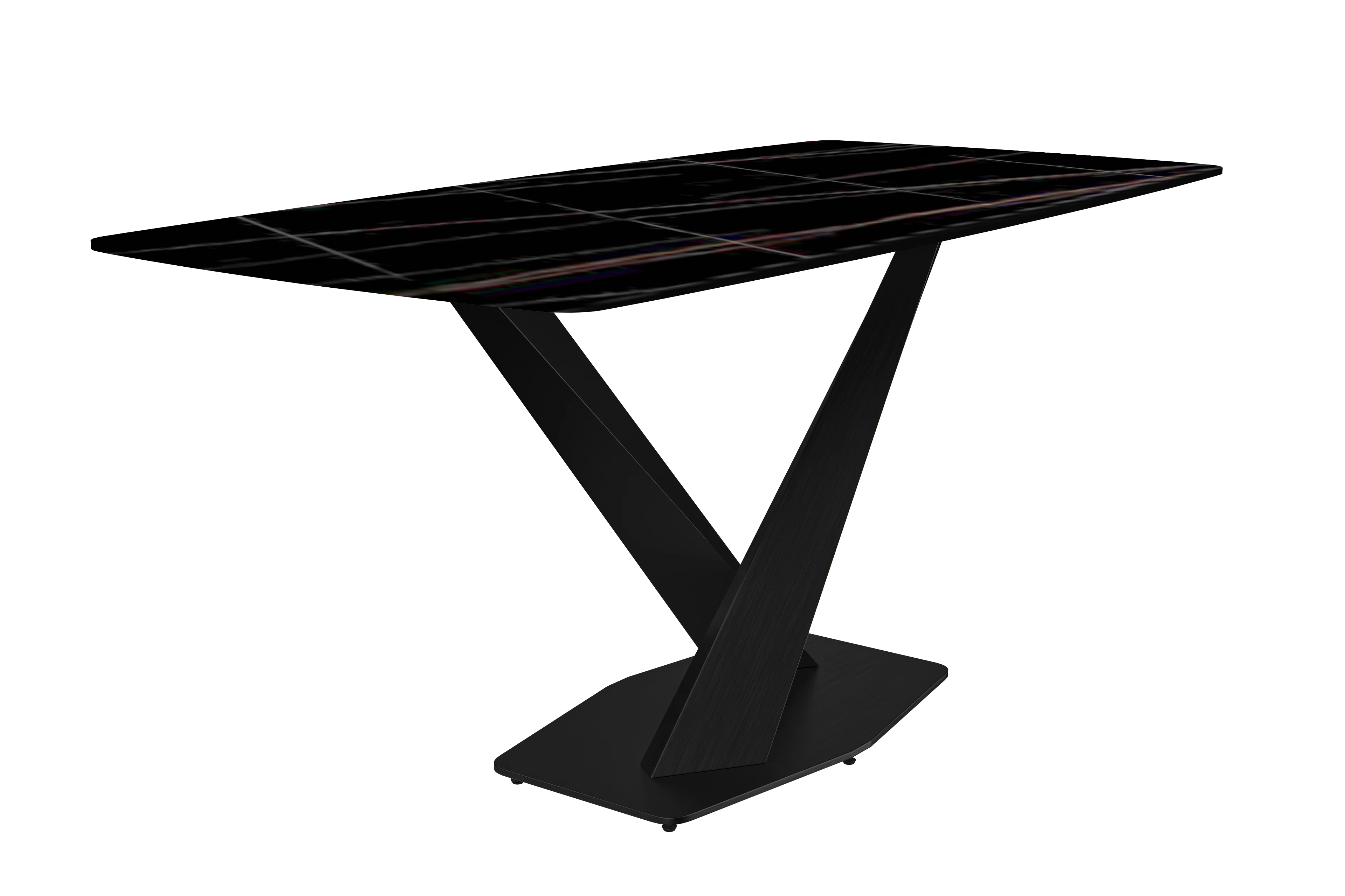 Voren Series Modern Dining Table Black Base, With 62 Black/Gold Sintered Stone Top