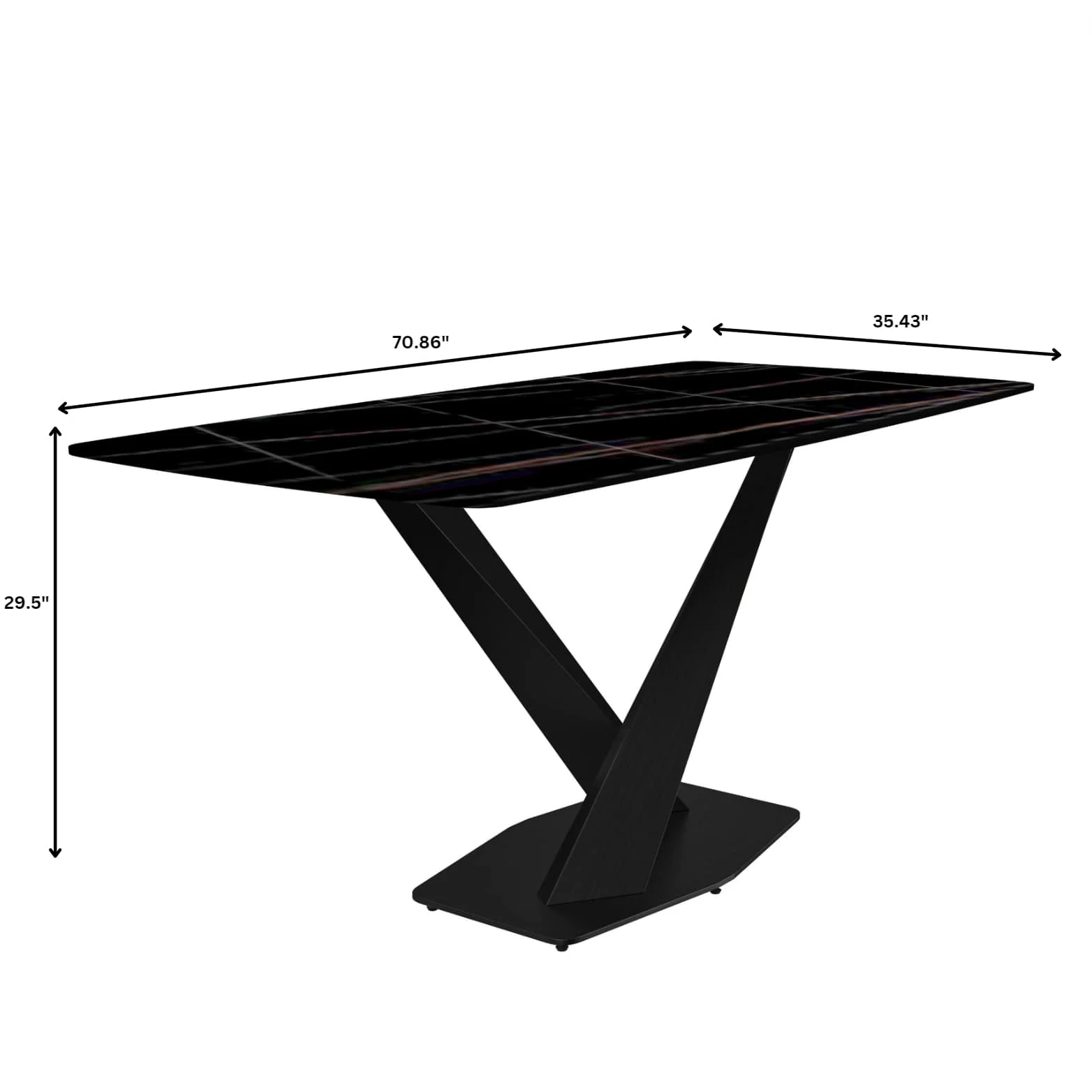 Voren Series Modern Dining Table Black Base, With 62 Black/Gold Sintered Stone Top