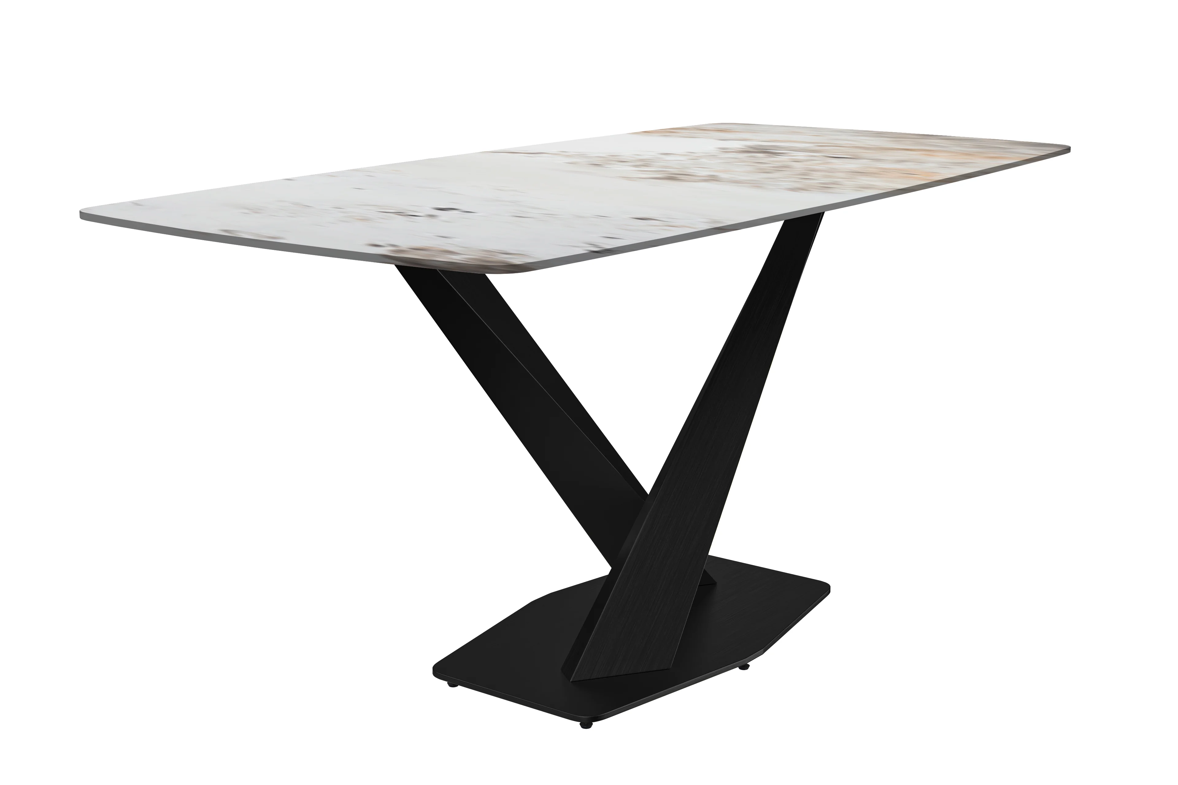 Voren Series Modern Dining Table Black Base, With 62 White Grey Sintered Stone Top