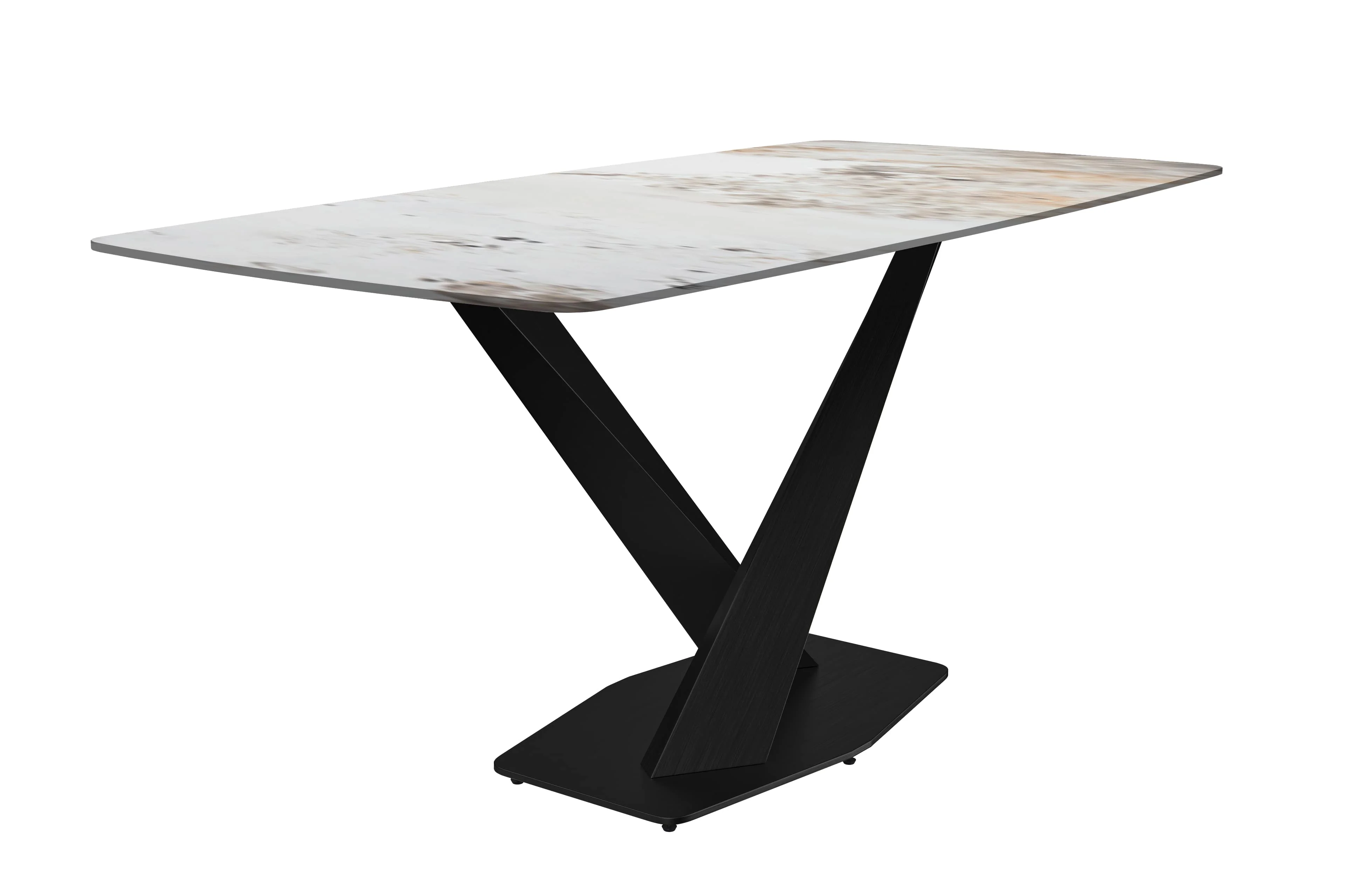 Voren Series Modern Dining Table Black Base, With 62 White Grey Sintered Stone Top
