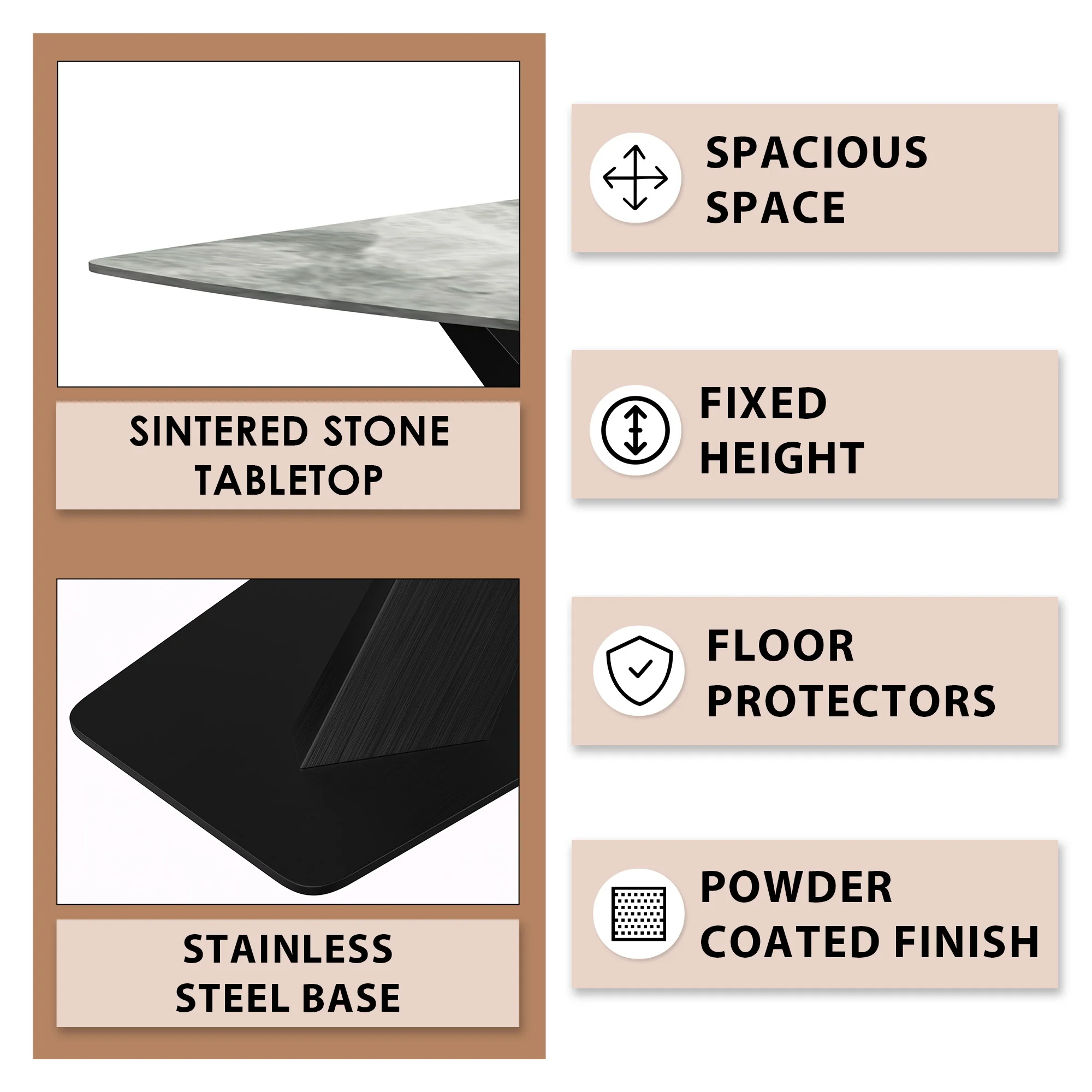 Voren Series Modern Dining Table Black Base, With 62 Light Grey Sintered Stone Top