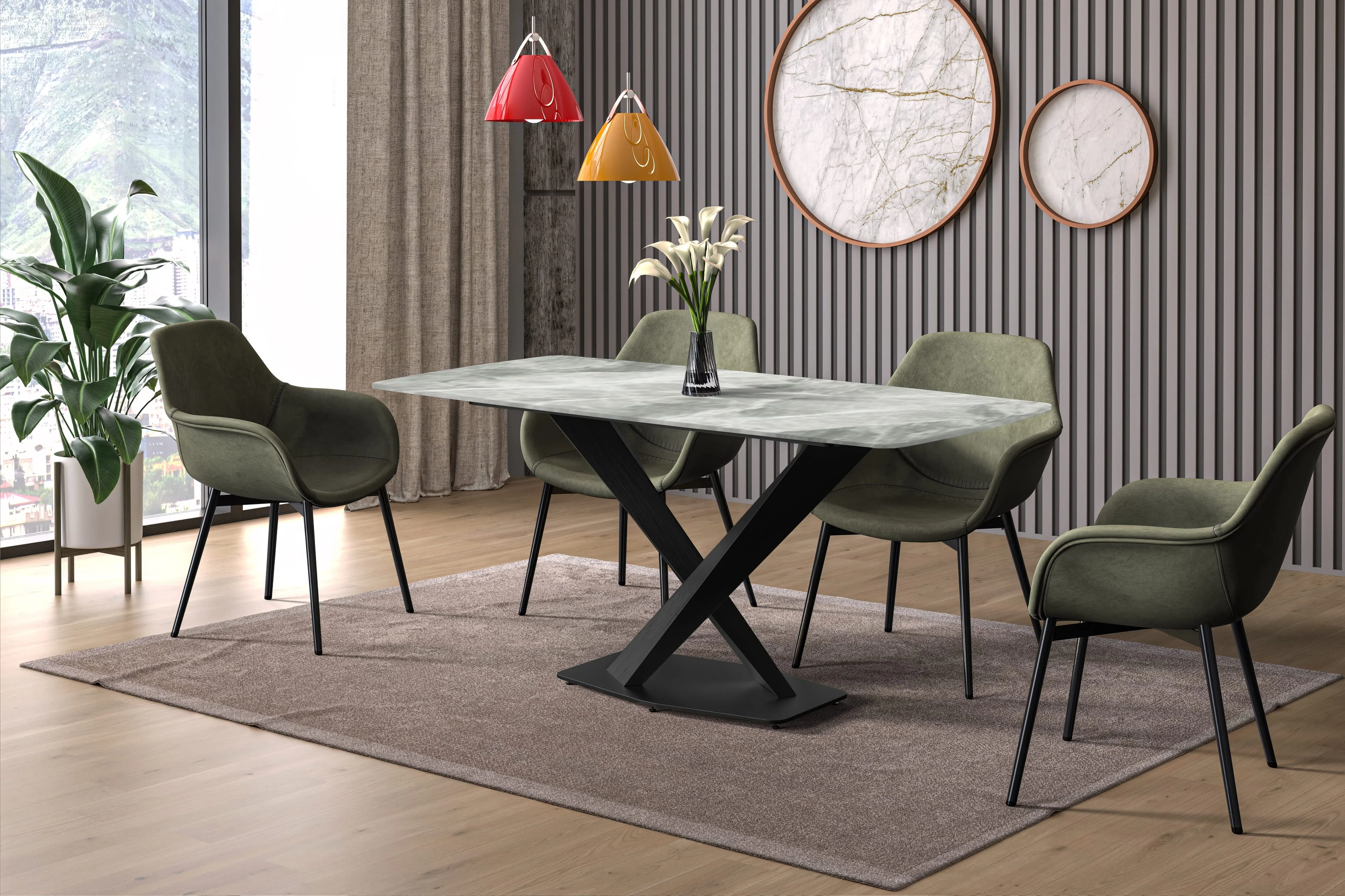 Voren Series Modern Dining Table Black Base, With 62 Light Grey Sintered Stone Top