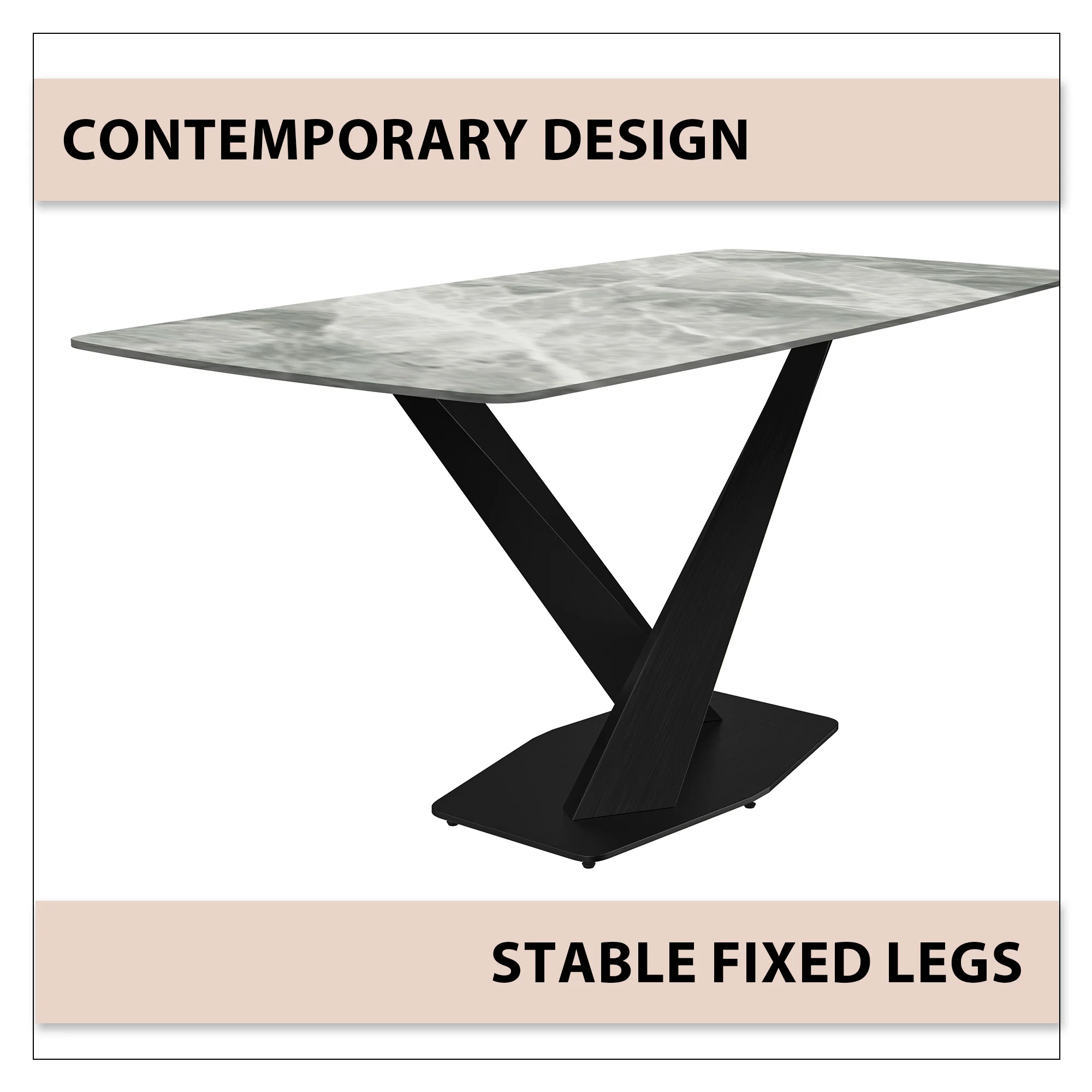 Voren Series Modern Dining Table Black Base, With 62 Light Grey Sintered Stone Top