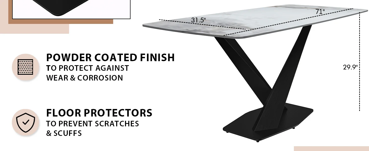 Voren Series Modern Dining Table Black Base, With 62 Medium Grey Sintered Stone Top