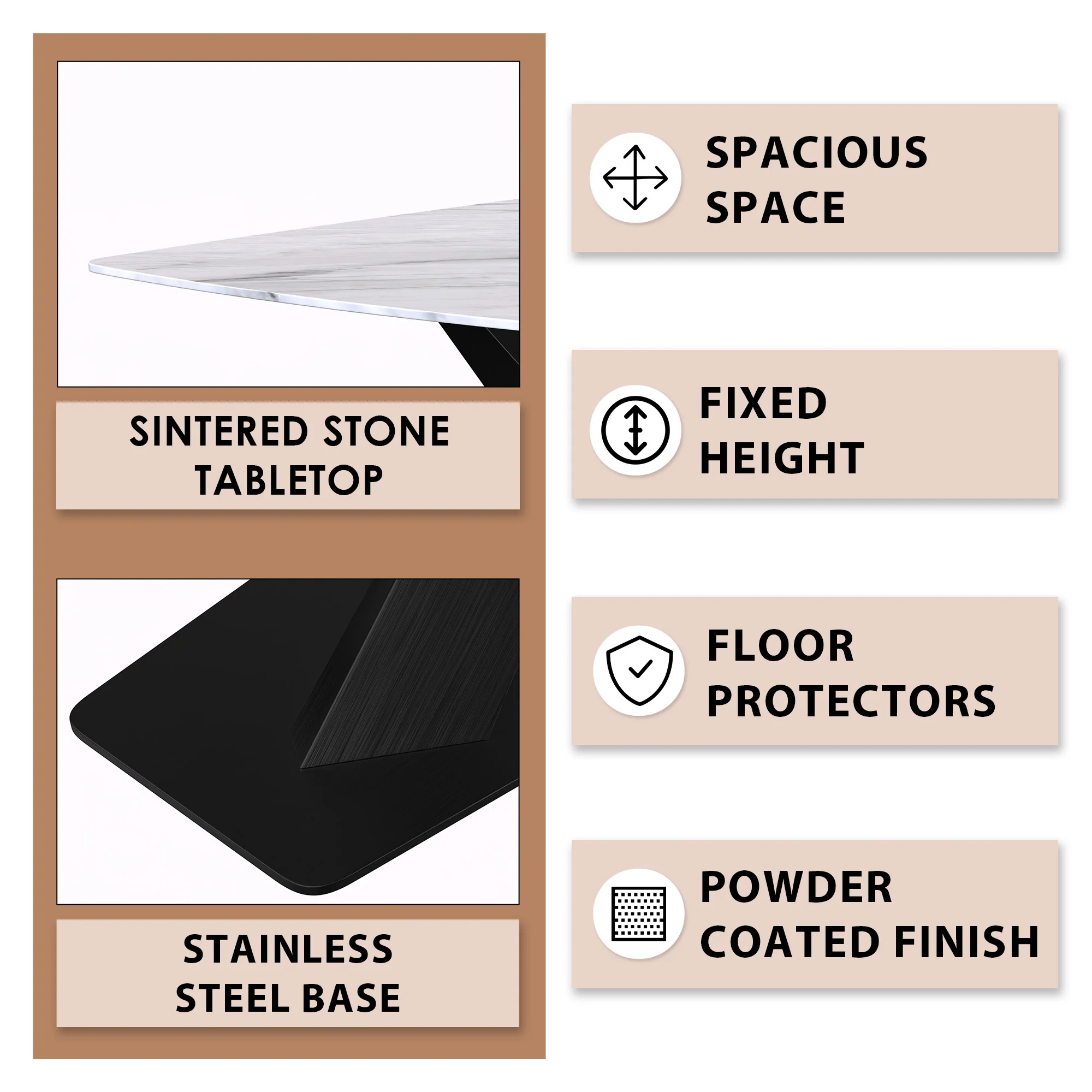 Voren Series Modern Dining Table Black Base, With 62 White Sintered Stone Top