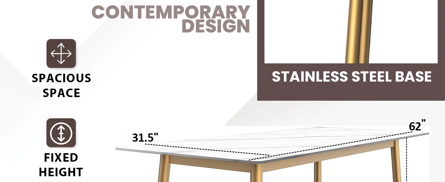 Voren Series Modern Dining Table Black Base, With 62 White Sintered Stone Top