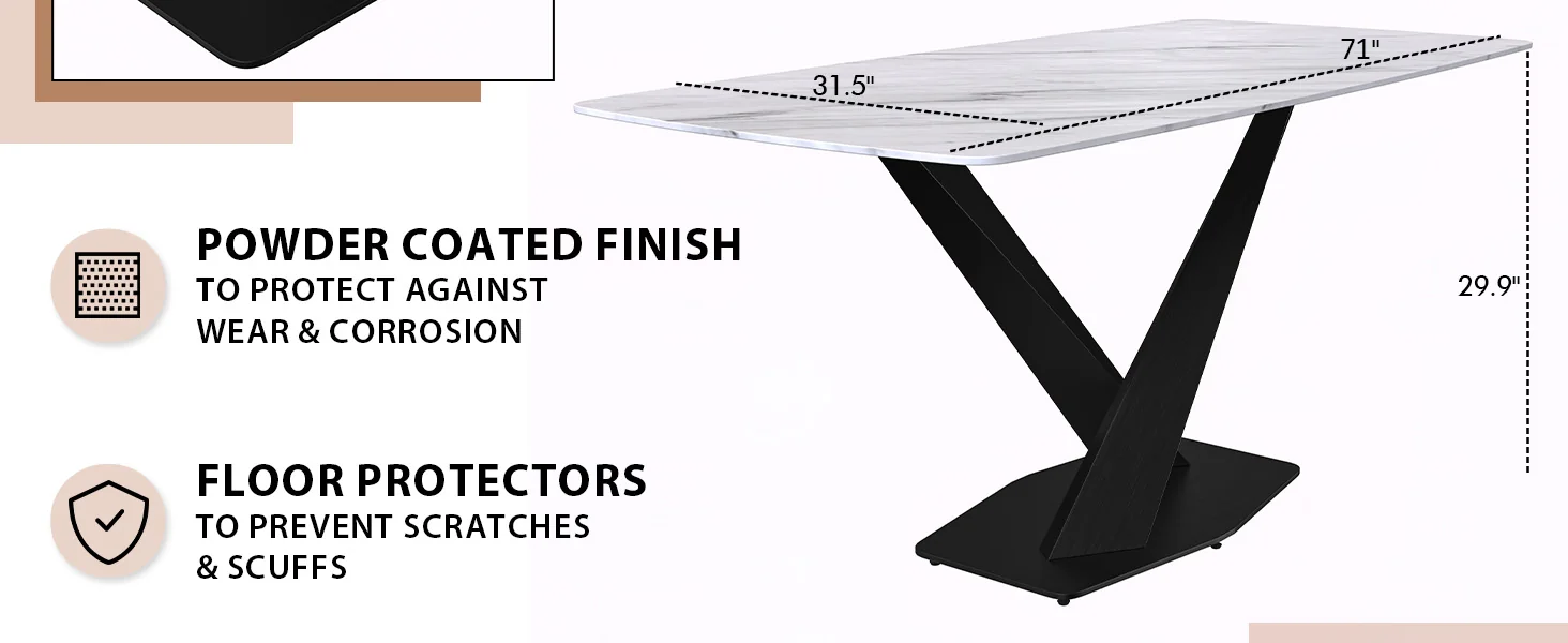 Voren Series Modern Dining Table Black Base, With 62 White Sintered Stone Top